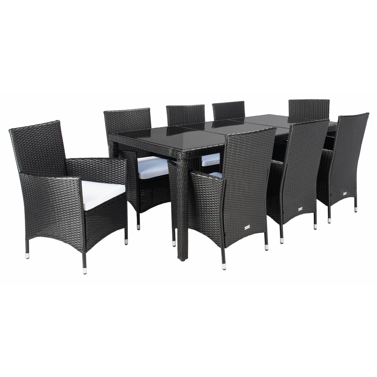 Hailee 8-Person Black Wicker Outdoor Dining Set with Glass Top