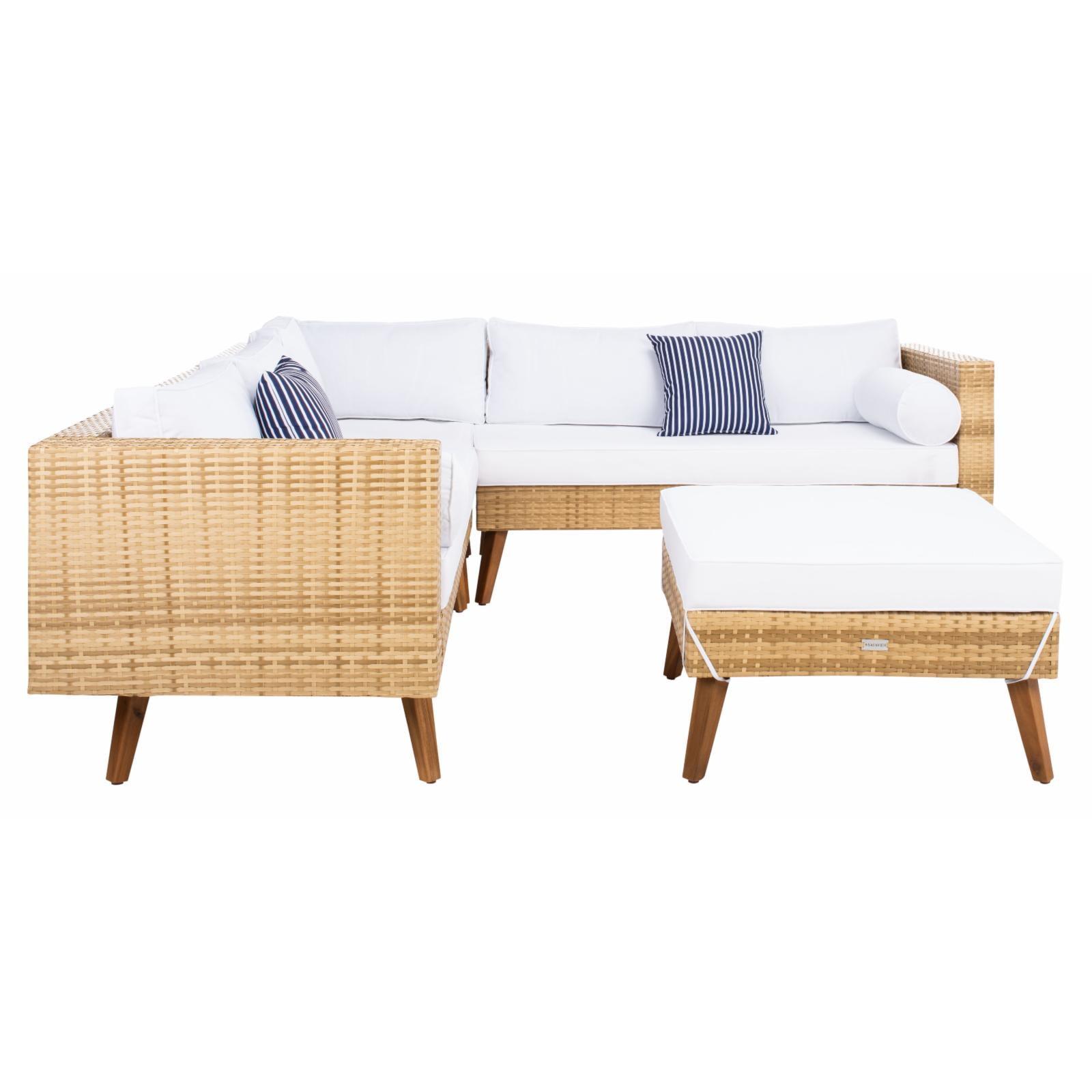 Analon Natural Wicker 5-Person Outdoor Sectional Set with White Cushions