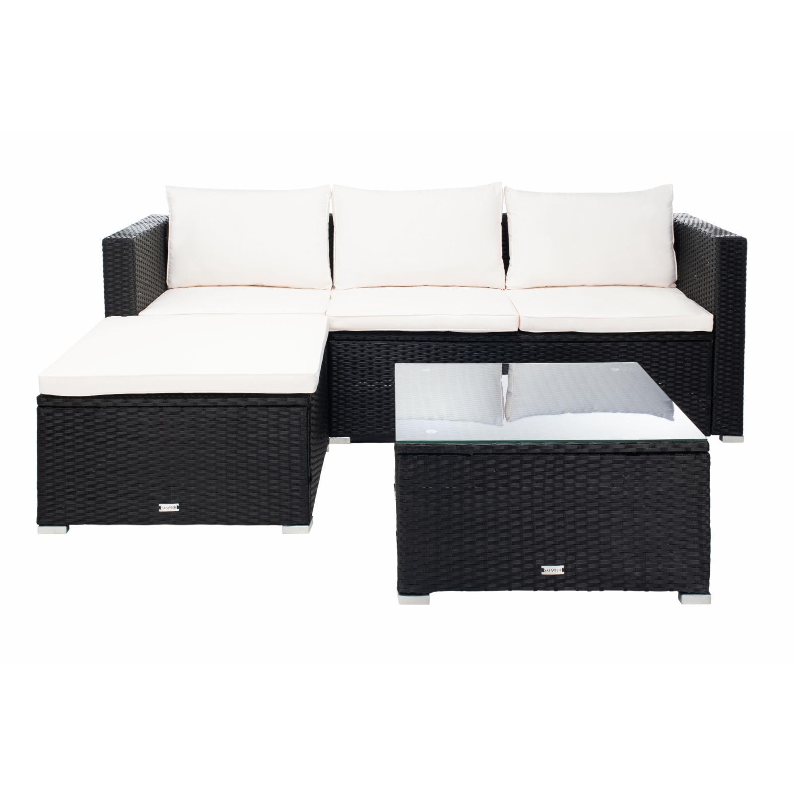 Transitional 3-Person Beige and Black Outdoor Conversation Set