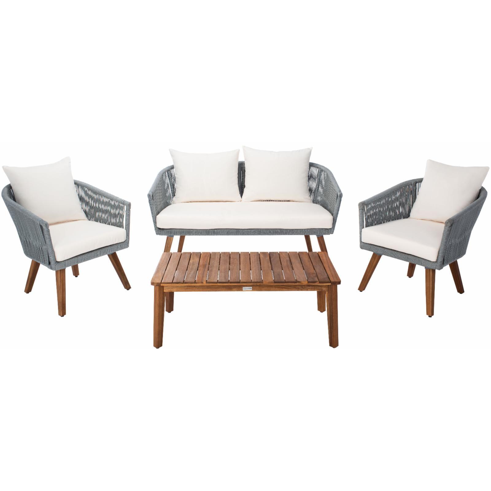 Velso 4 Piece Navy and Beige Acacia Outdoor Set