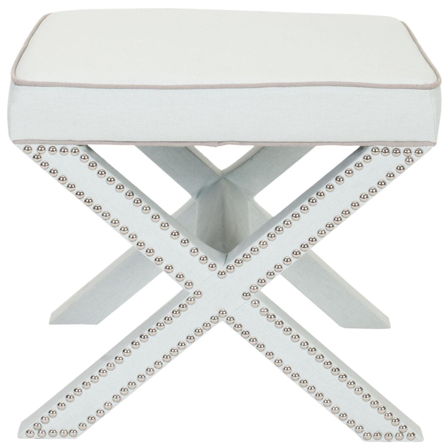 Palmer Ottoman With Silver Nailhead - MCR4589 - Robins Egg Blue - Safavieh
