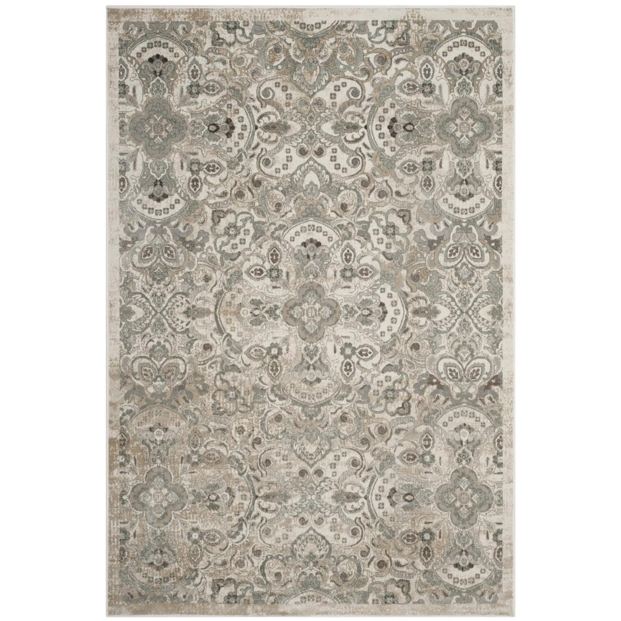 Persian Garden Cream and Silver Floral Rectangular Area Rug