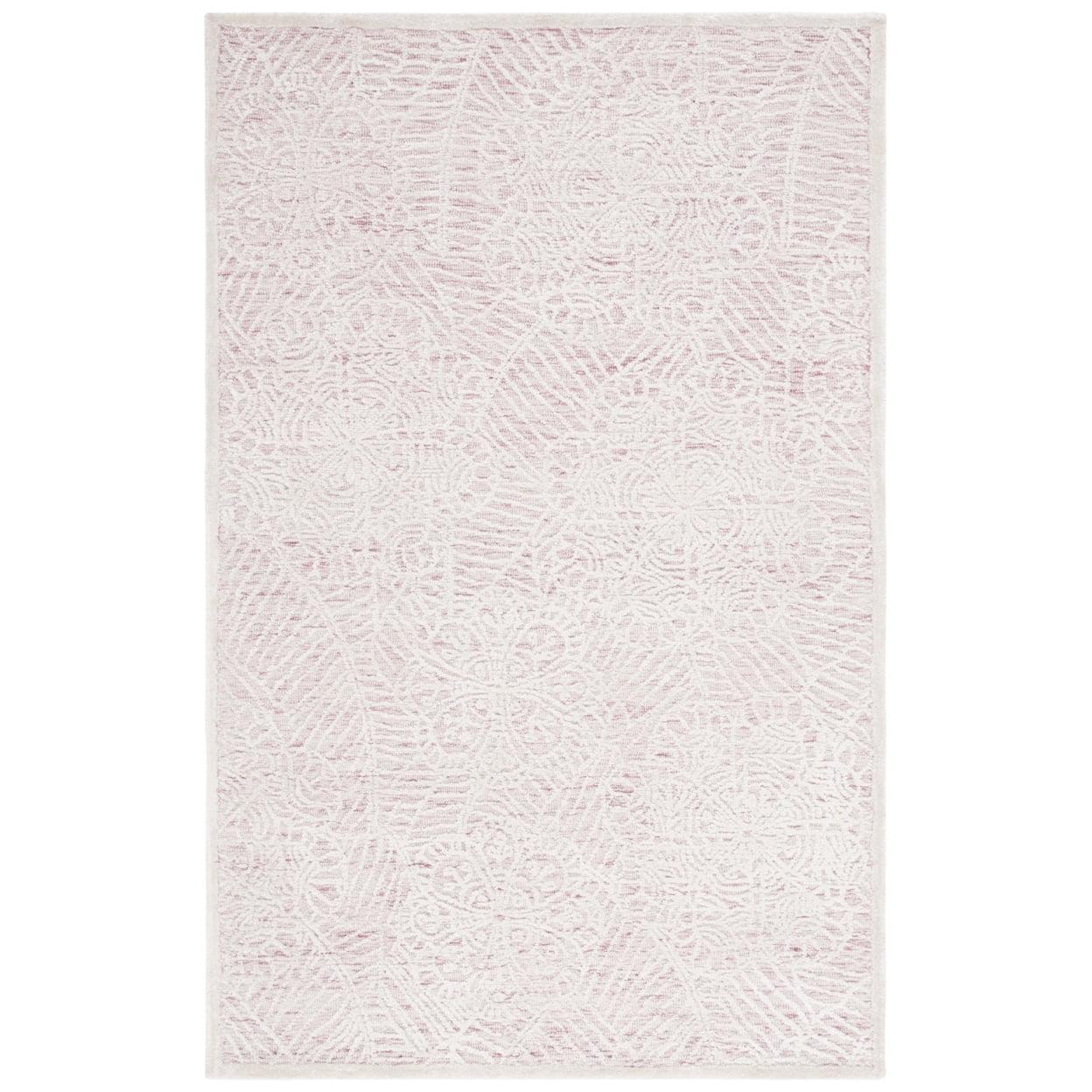 Hand-Tufted Pink and Ivory Wool Rectangular Rug - 3' x 5'