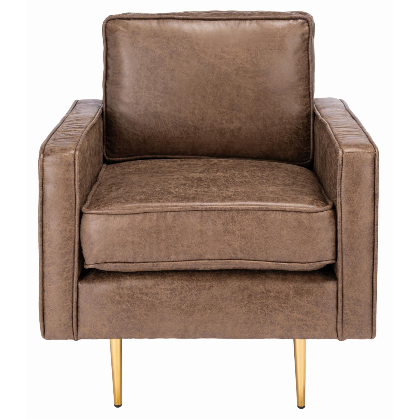 Rustic Brown Leather Accent Chair with Gold Metal Legs
