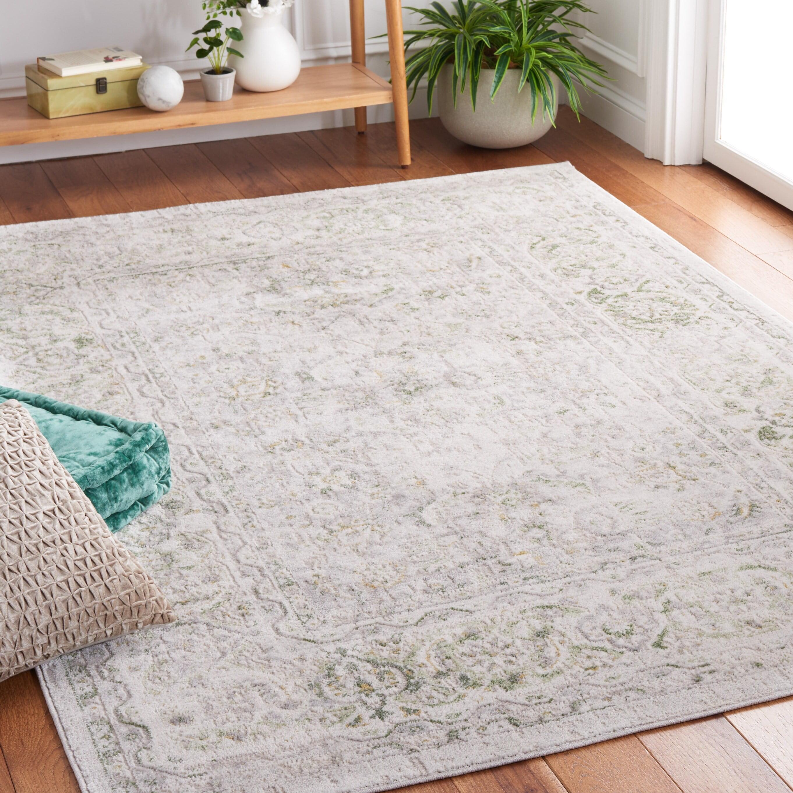 Beige and Green Square Synthetic Oriental Rug