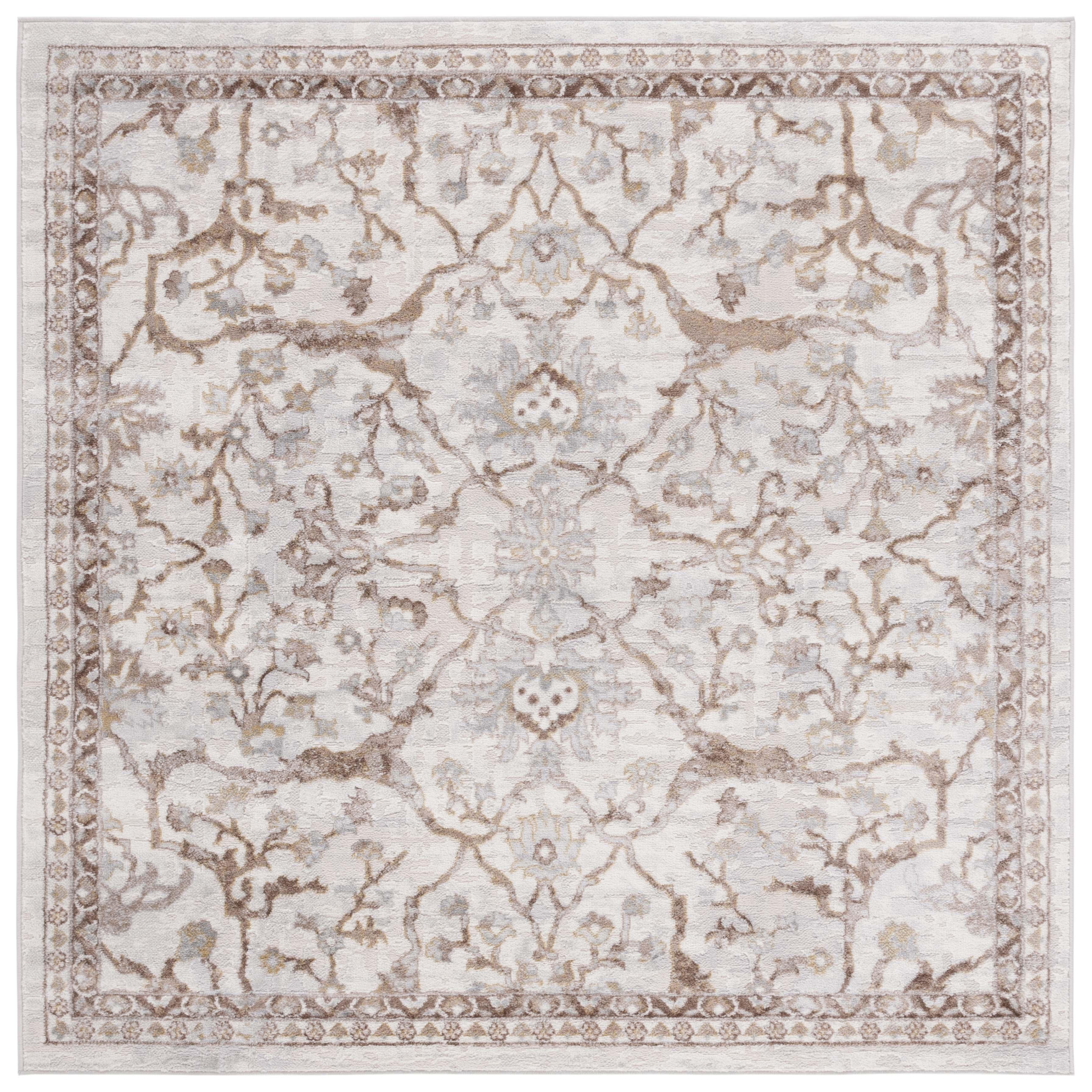 Palma Beige and Brown Oriental Synthetic Square Rug