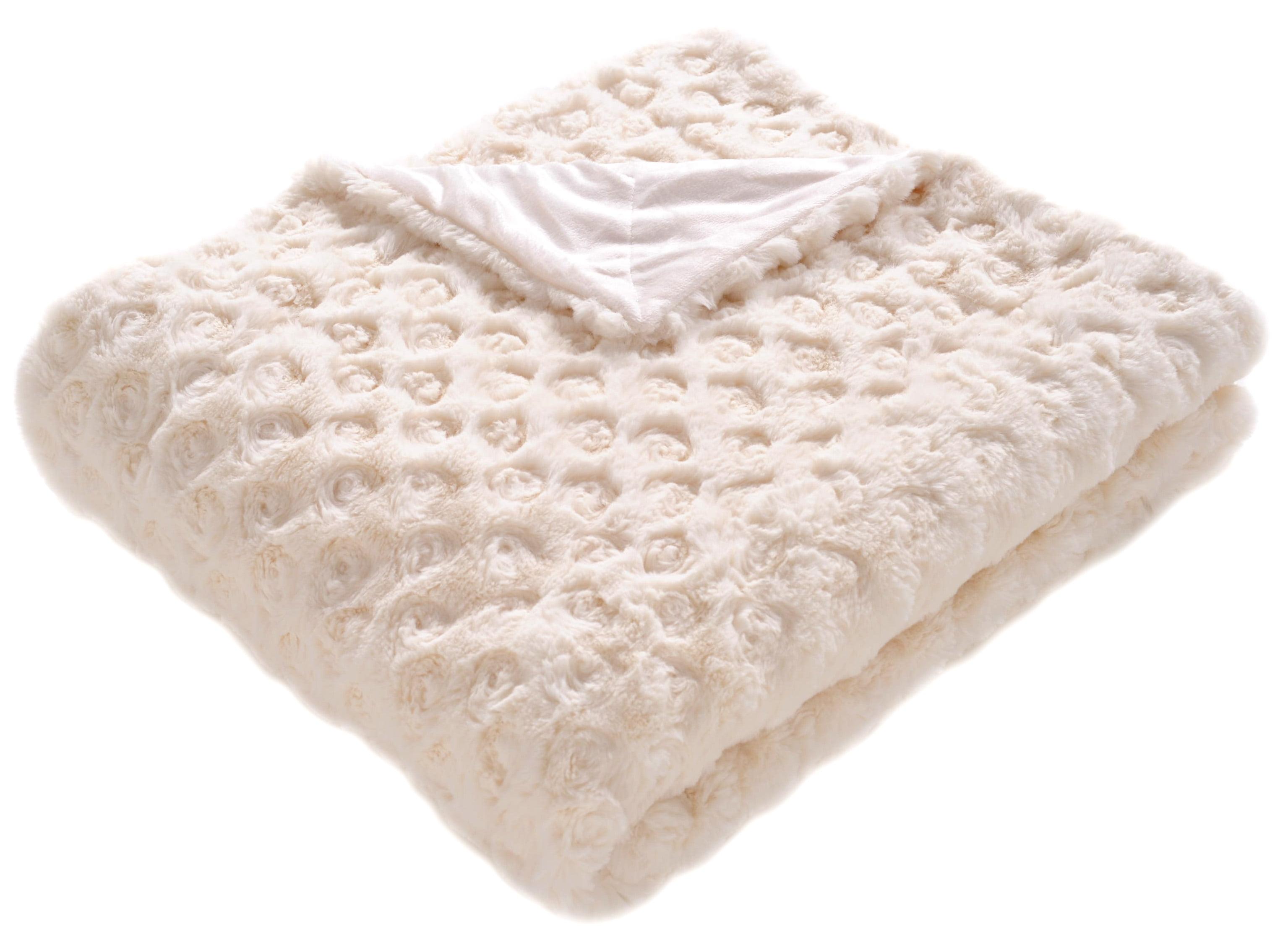 Cream Faux Fur Reversible Throw Blanket 60" x 72"