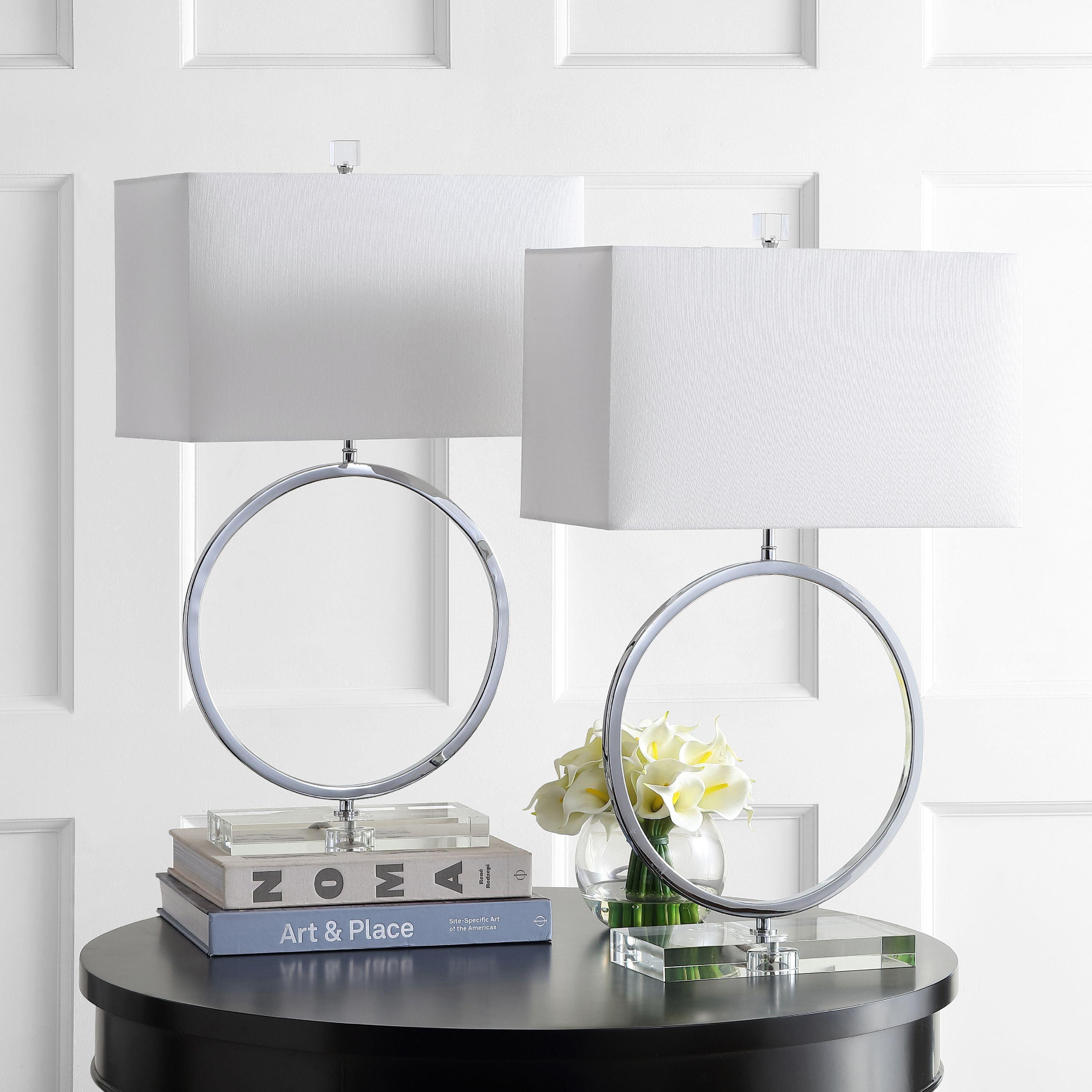 Phoenix 26" Chrome and White Cotton Table Lamp Set