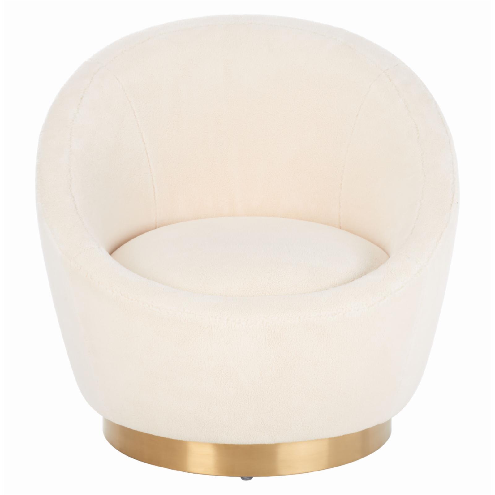 Ivory Faux Lamb Wool Swivel Chair with Gold Base