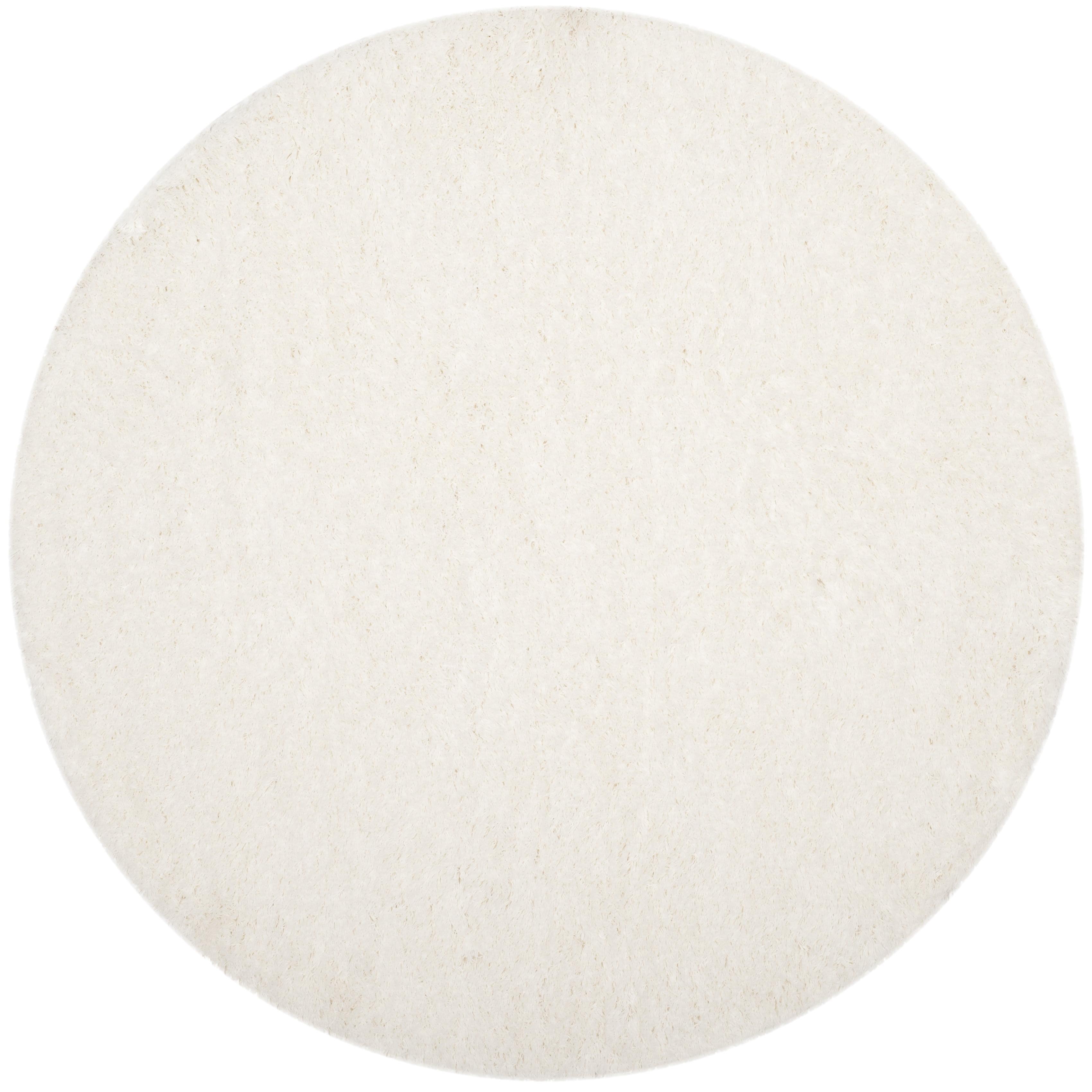 36" White Synthetic Round Shag Area Rug