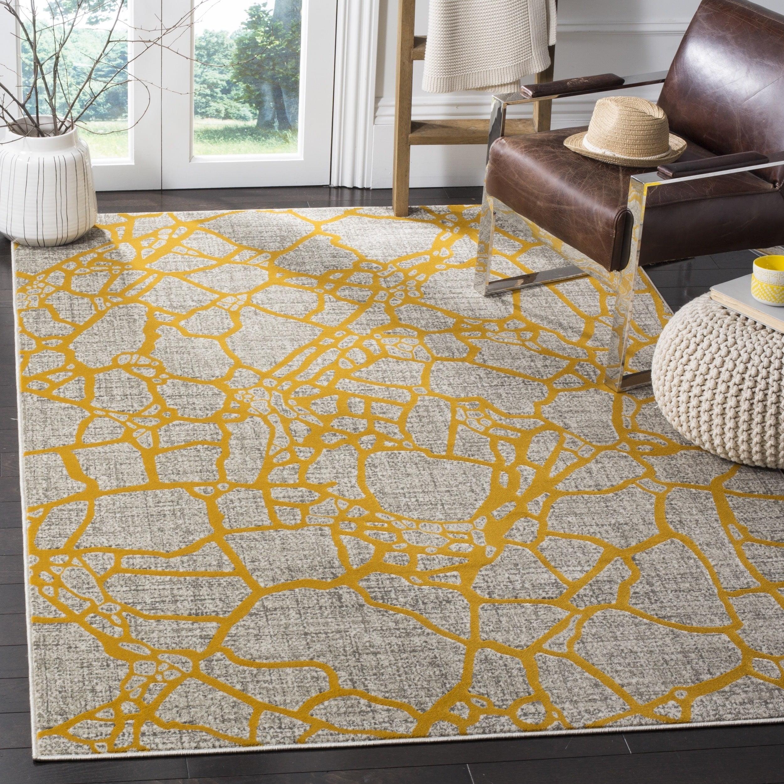 Light Gray and Yellow Abstract Power Loomed Area Rug