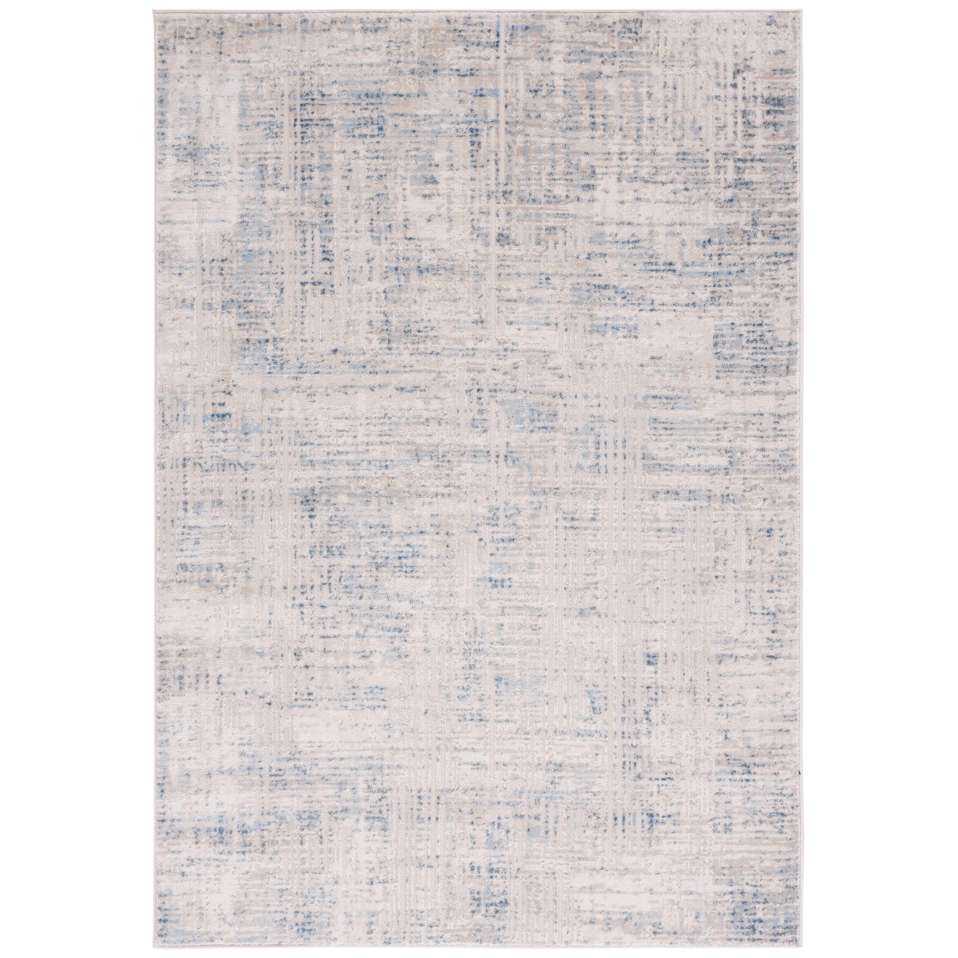 Ivory and Blue Synthetic Easy Care Area Rug