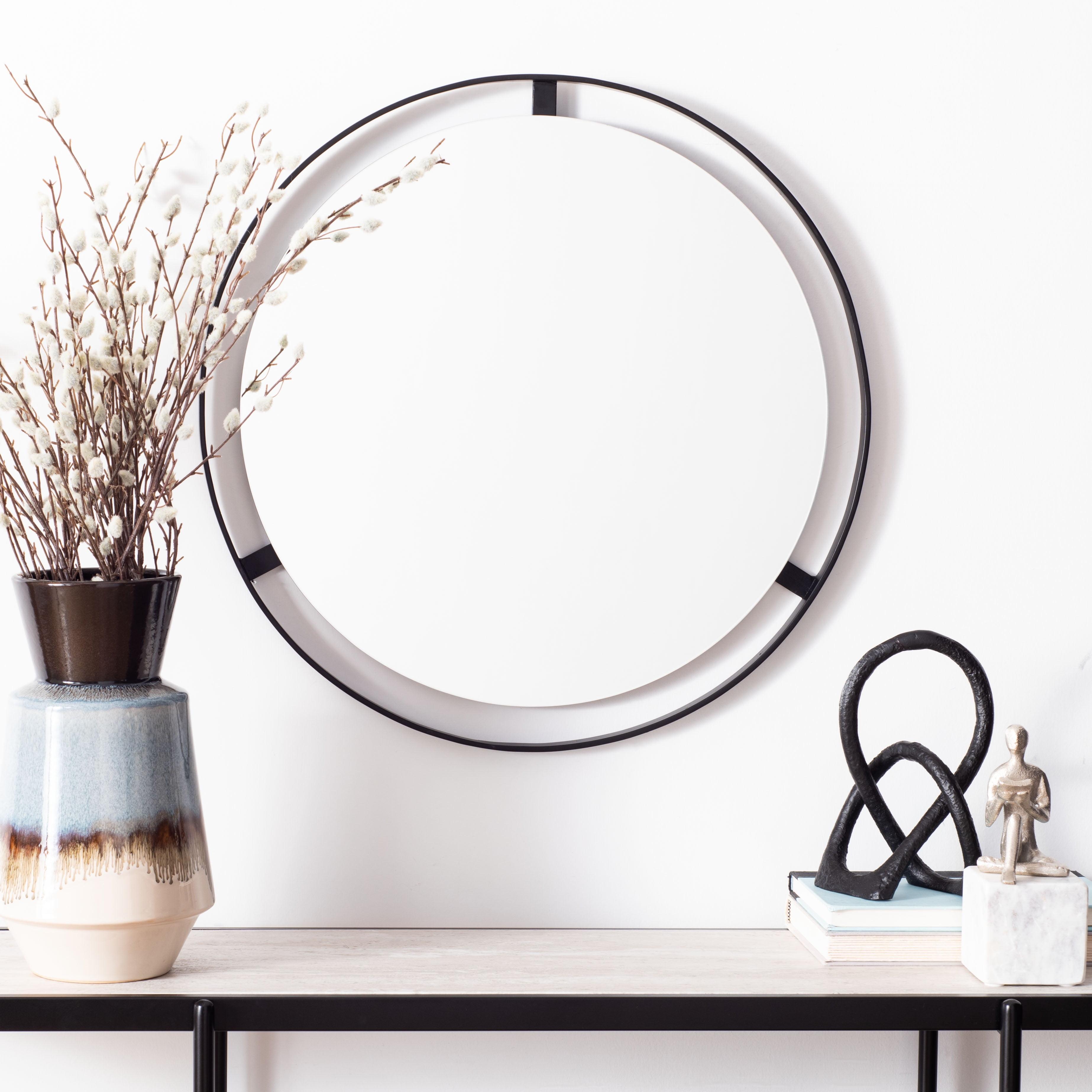 Radlin 22'' Round Black Metal Framed Wall Mirror