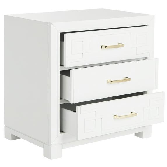 Raina 3 Drawer Greek Key Nightstand - FOX6278 - White - Safavieh Couture