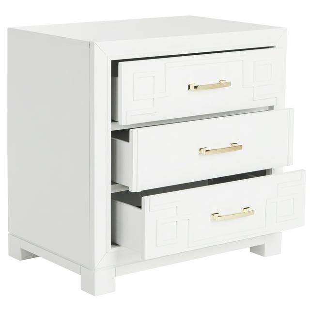 Raina 3 Drawer Greek Key Nightstand - FOX6278 - White - Safavieh Couture