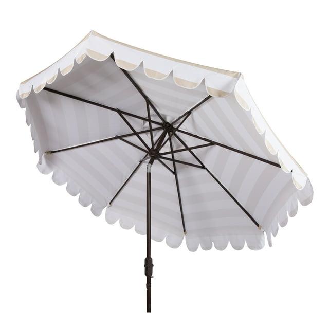 Maui Single Scallop Striped 9Ft Crank Push Button Tilt Umbrella - PAT8011 - Beige/White - Safavieh