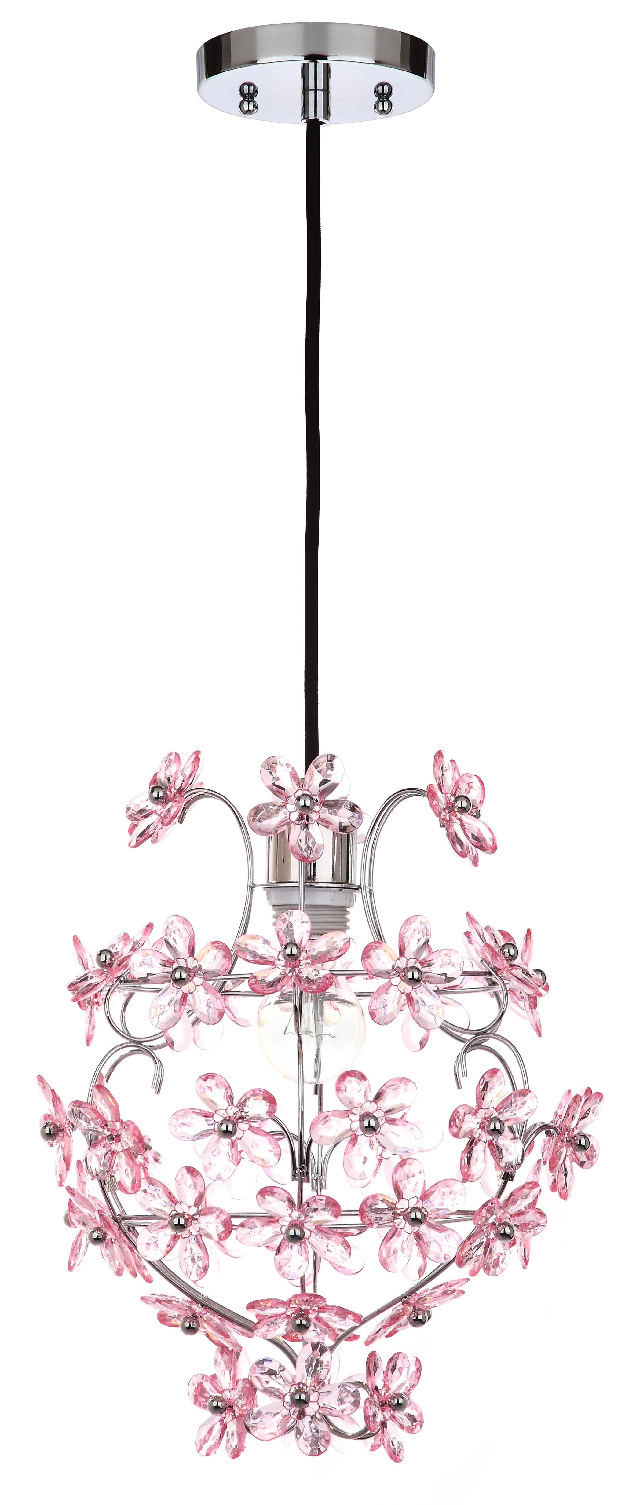 Delicate Charm Pink Crystal & Chrome Floral Pendant Lamp