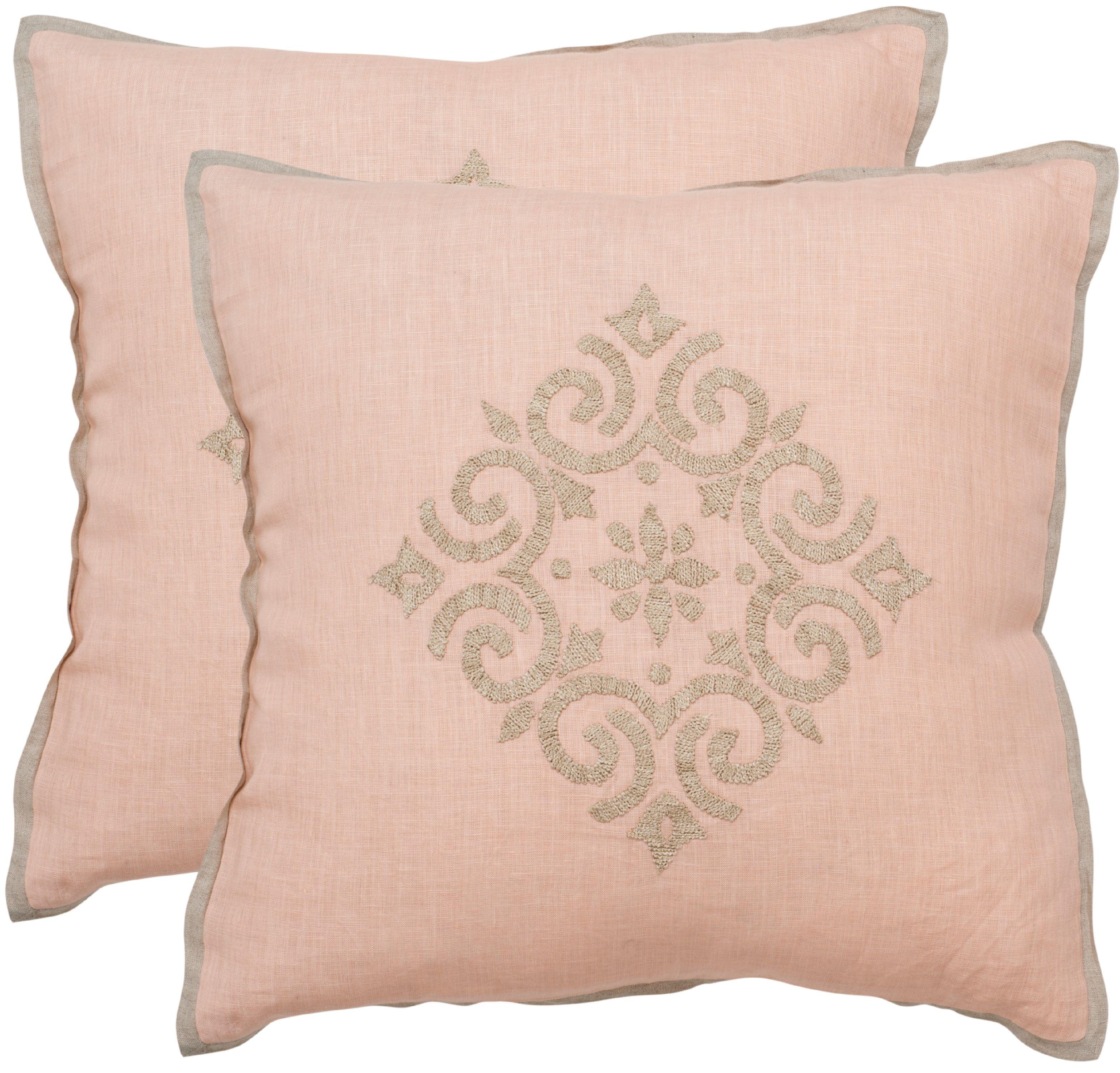 Petal Pink Embroidered Linen Square Pillow Set