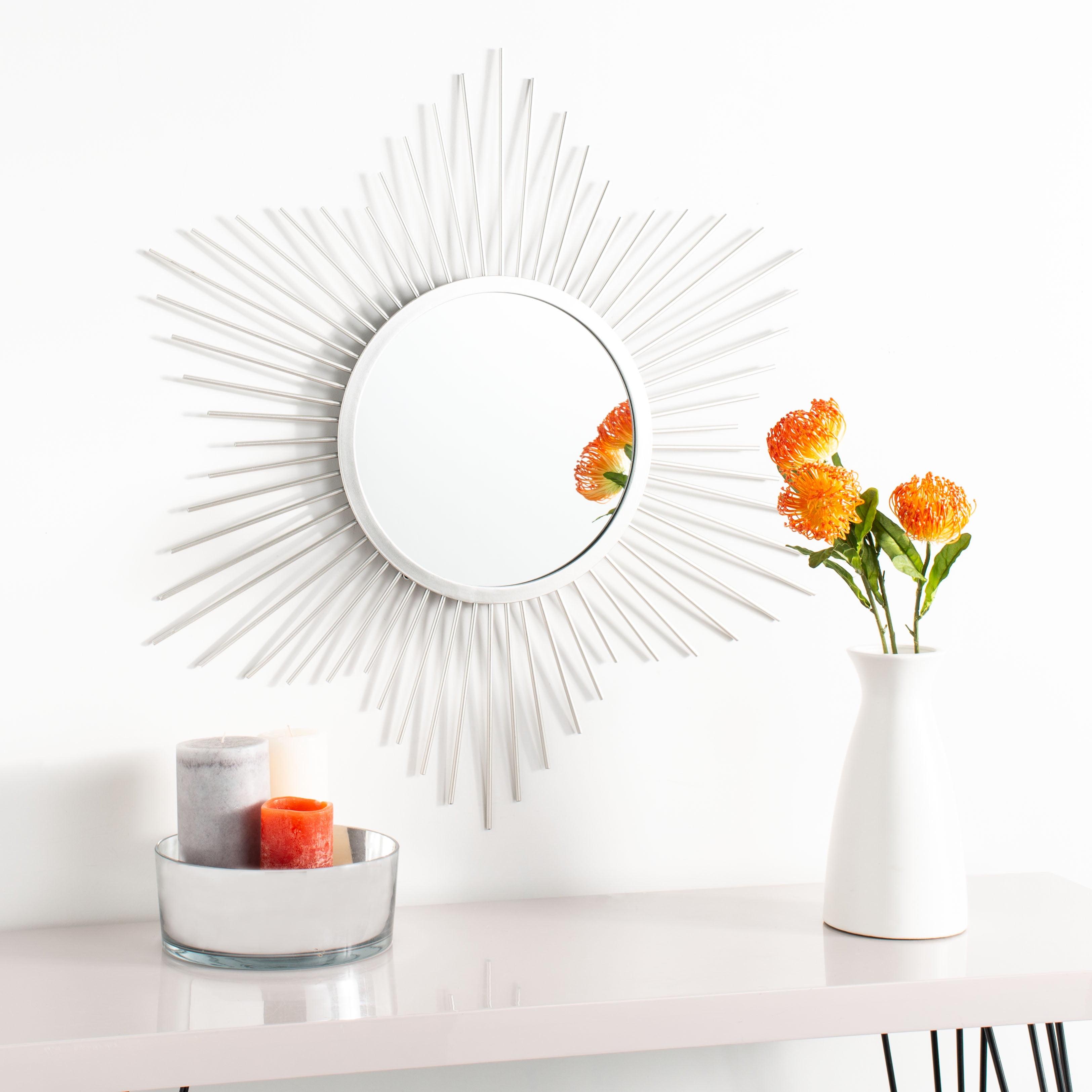 Silver Sunburst Round Mirror with Star Design