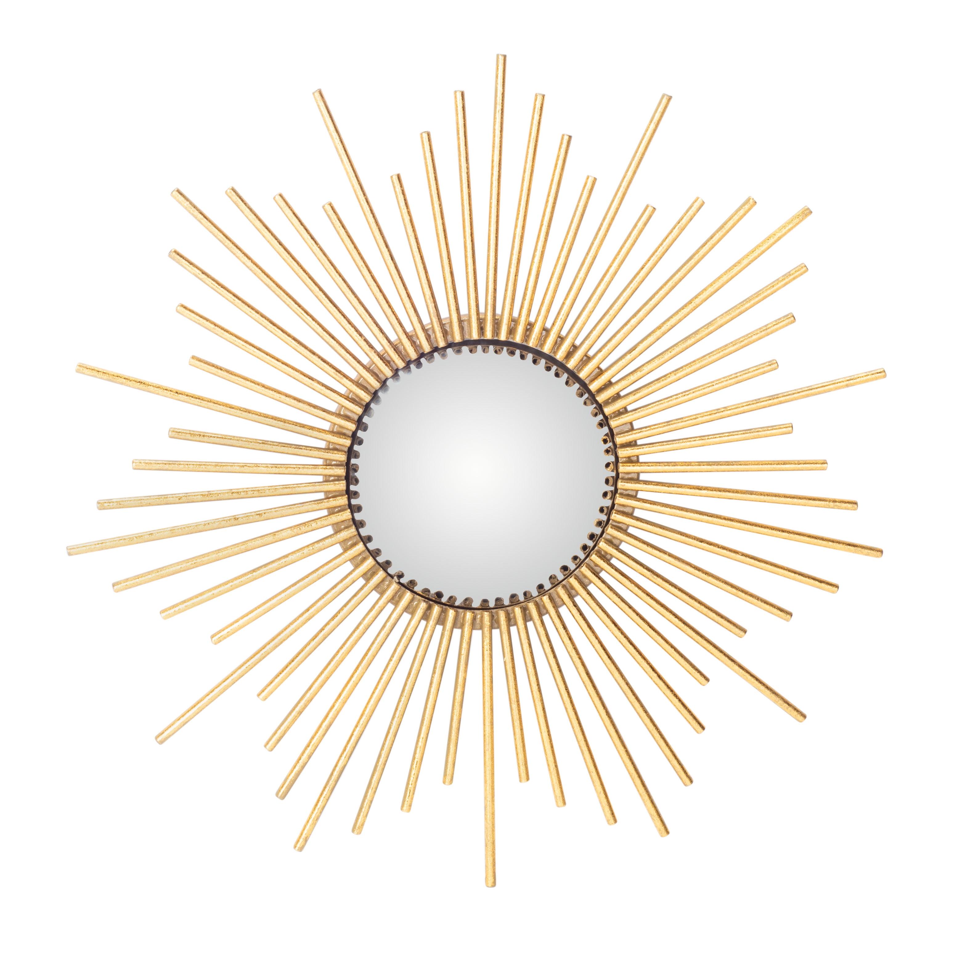 Contemporary Sunburst Round Wood Mirror in Gold Finish, 24"