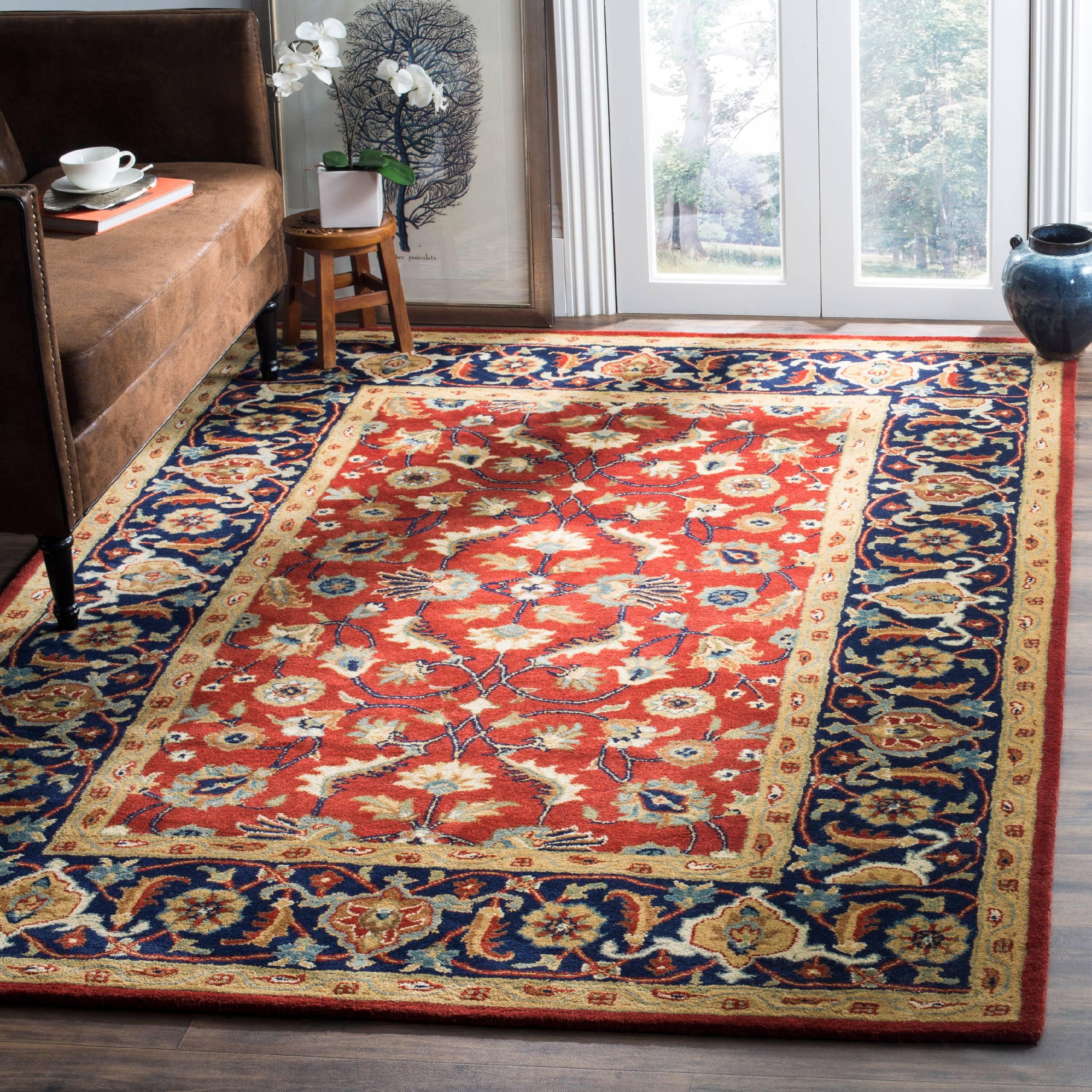 Handmade Red and Navy Wool Tufted Area Rug