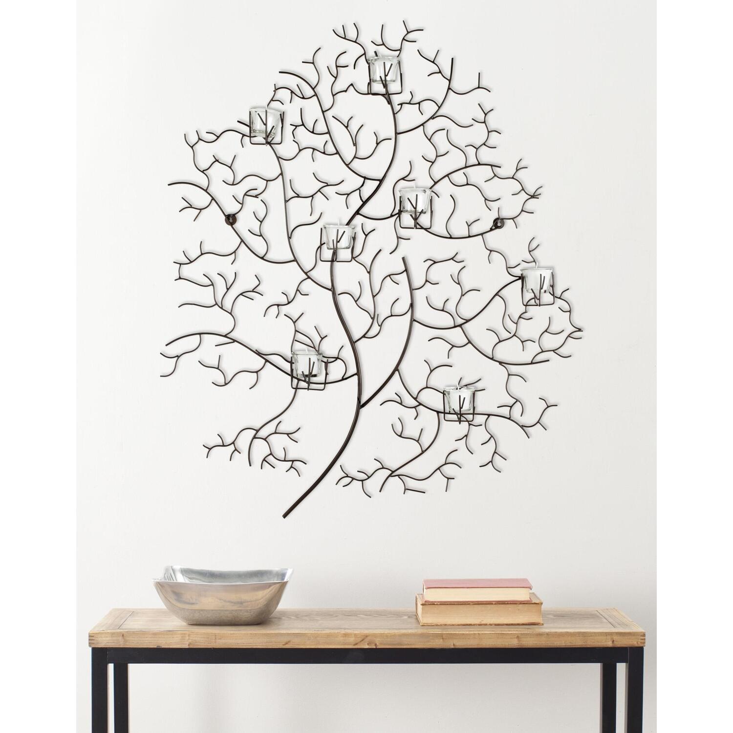 Antique Brass Tree-Inspired Votive Wall Decor, 33.8"