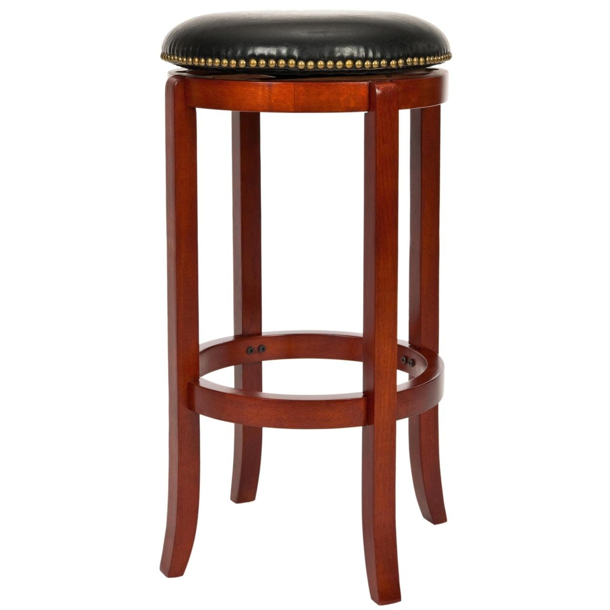 Ellwood Light Cherry and Black Leather Swivel Counter Stool