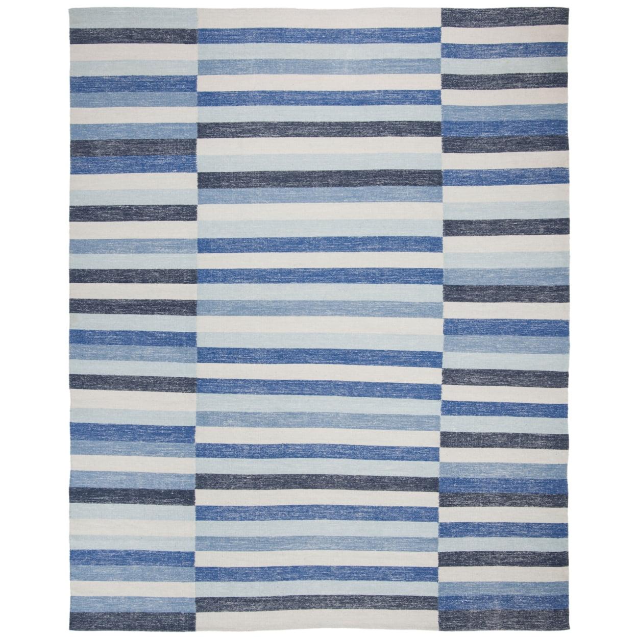 Southwestern Vibe Blue Stripe Handwoven Wool & Cotton Kids Rug 8'x10'