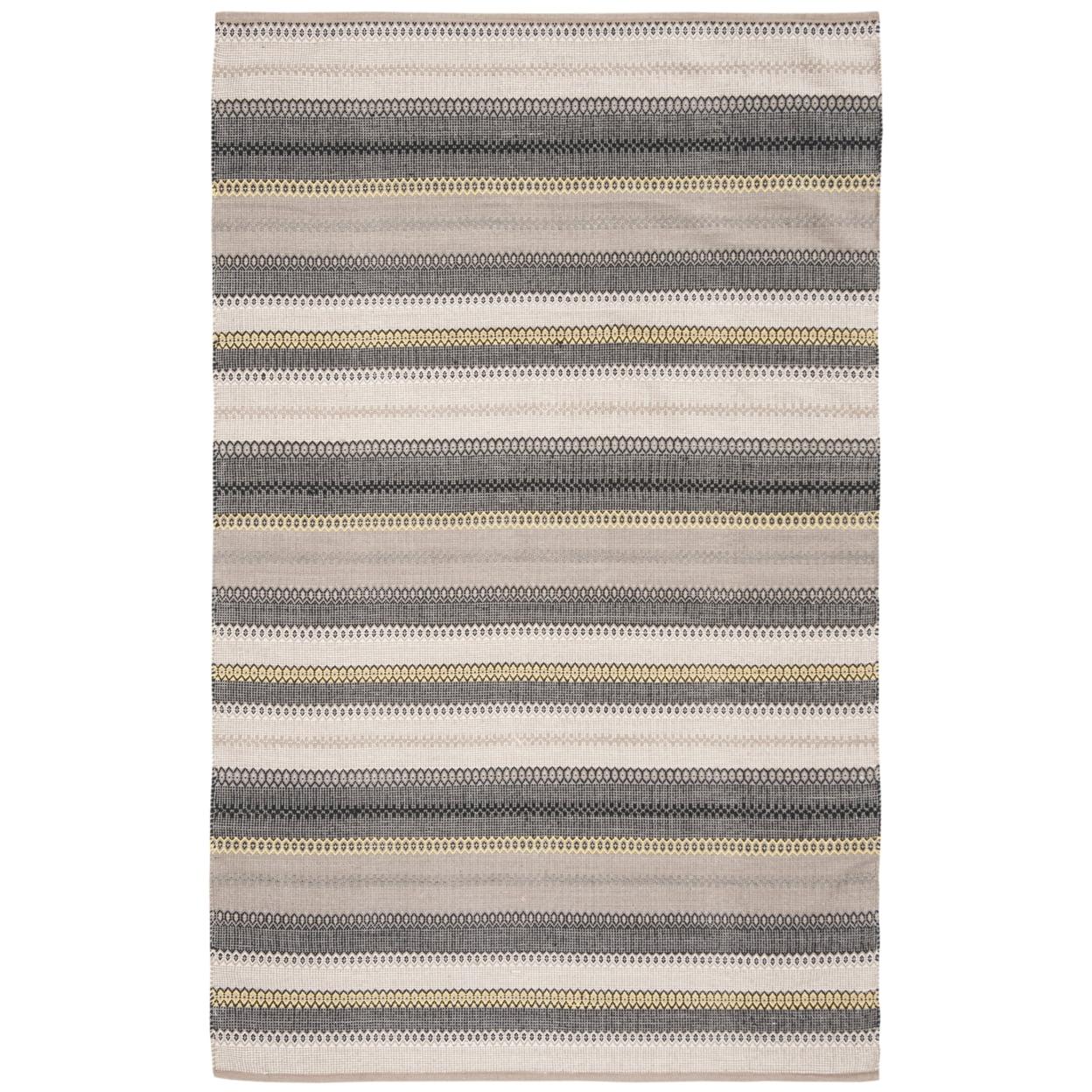 Gray and Beige Striped Wool Cotton 8' x 10' Rug