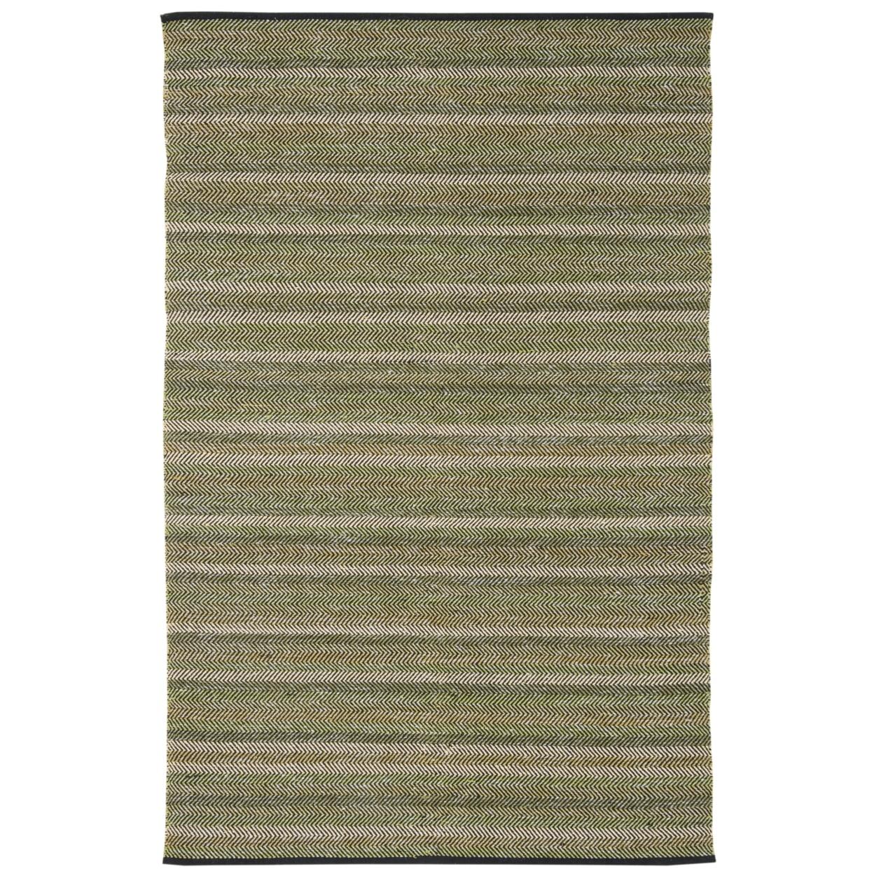 Green and Gray Handwoven Wool Cotton Striped Area Rug