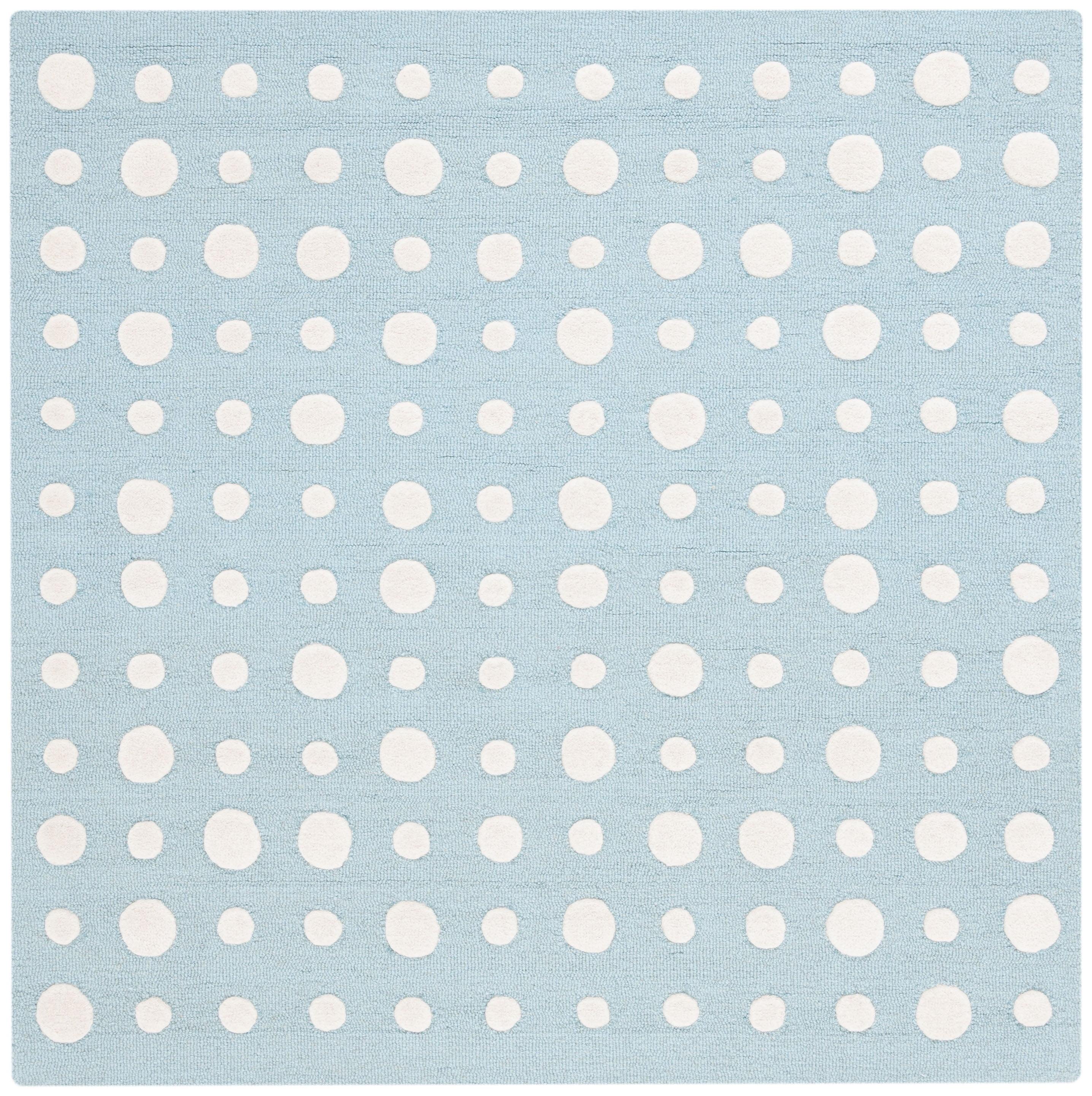 Blue and Ivory Hand-Tufted Wool Kids Polka Dot Rug, 5' x 5'