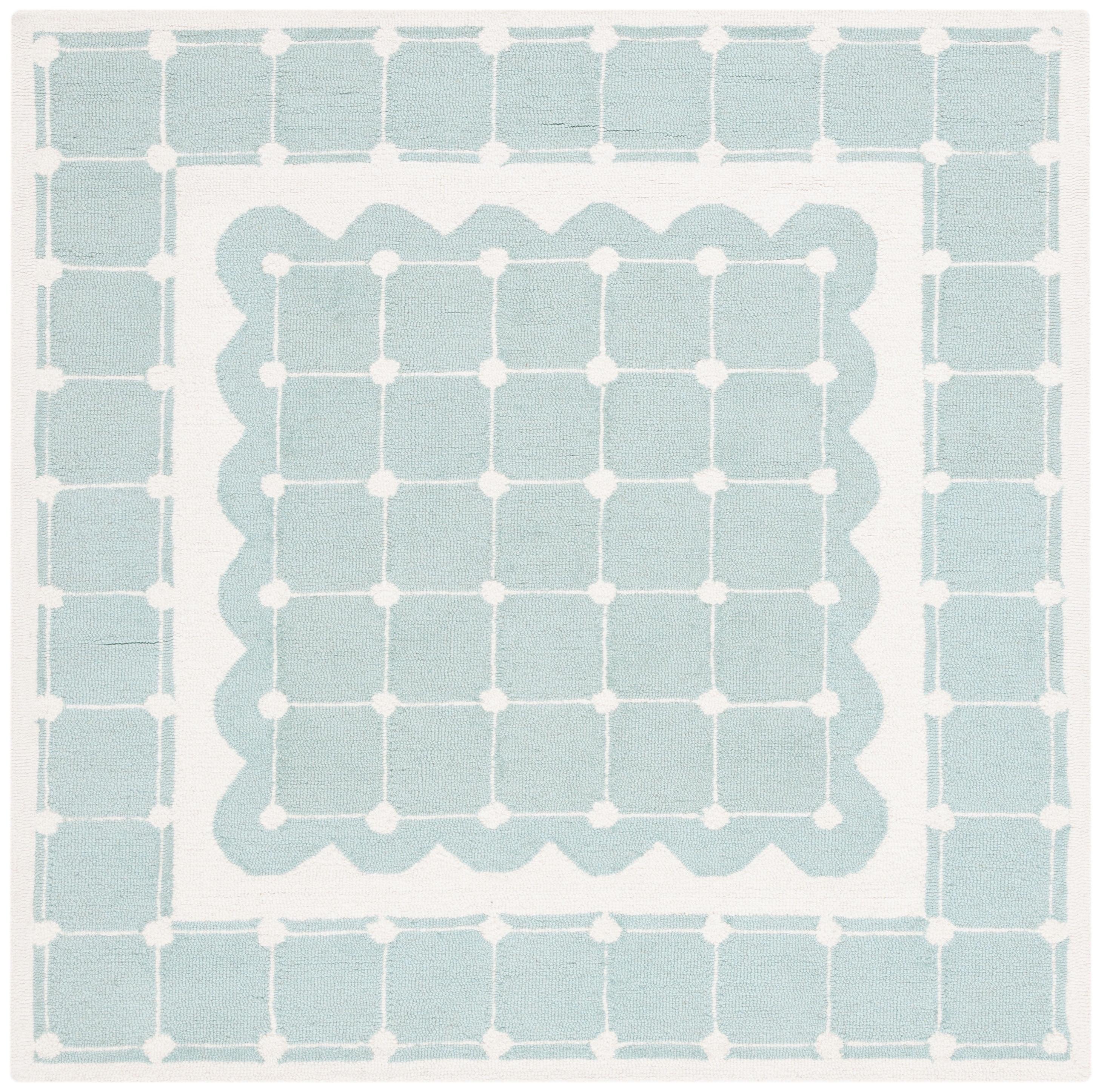 SAFAVIEH Kids Bordered Swivel Lattice Area Rug, Turquoise/Ivory, 5' x 5' Square