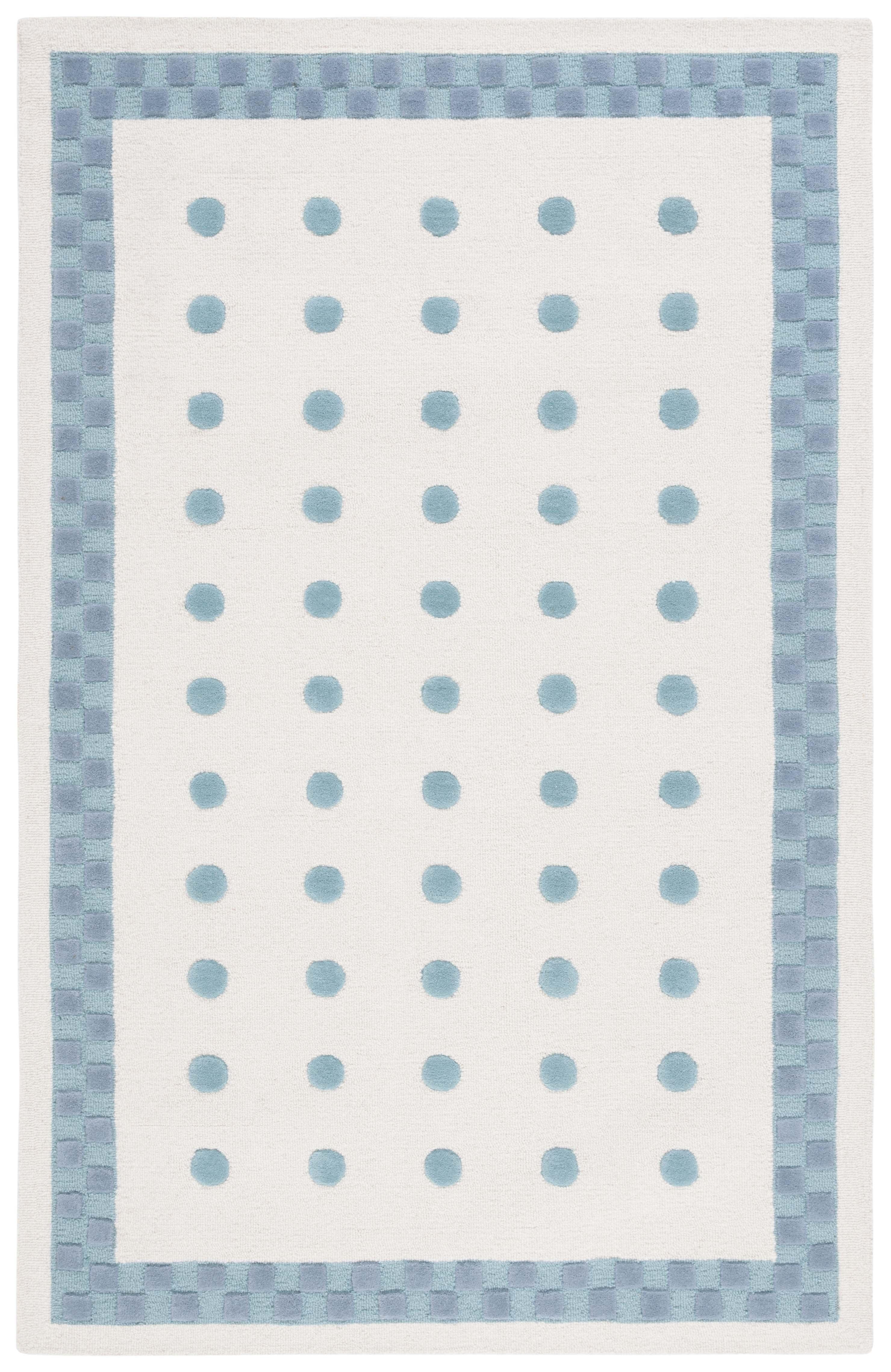 Ivory and Blue Hand-Tufted Wool Kids Rug, 3' x 5'