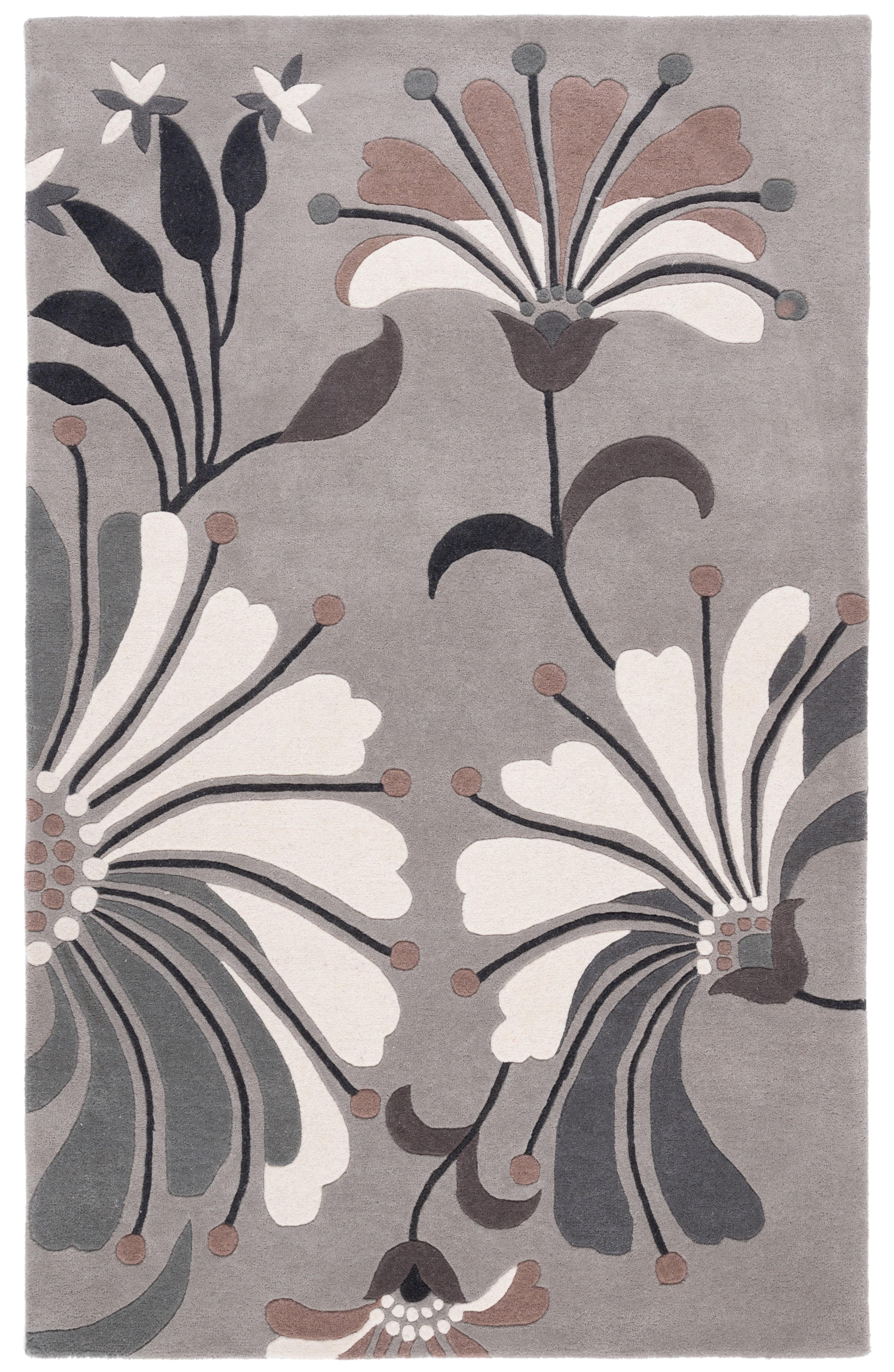 Grey and Ivory Floral Hand-Tufted Wool Area Rug