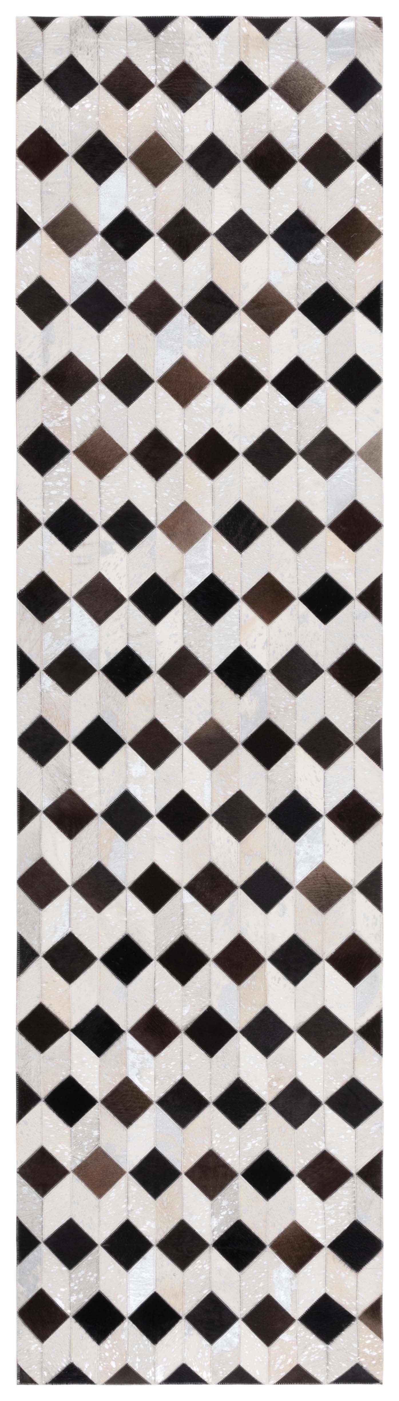 SAFAVIEH Studio Leather Harry Geometric Runner Rug, Beige/Black, 2'3" x 9'