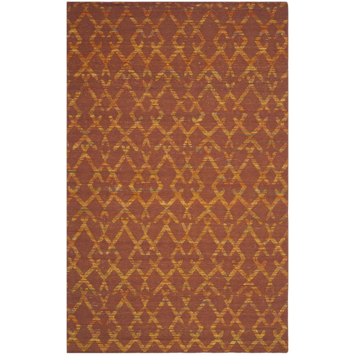 Rust and Gold Geometric Wool Cotton 4' x 6' Rug