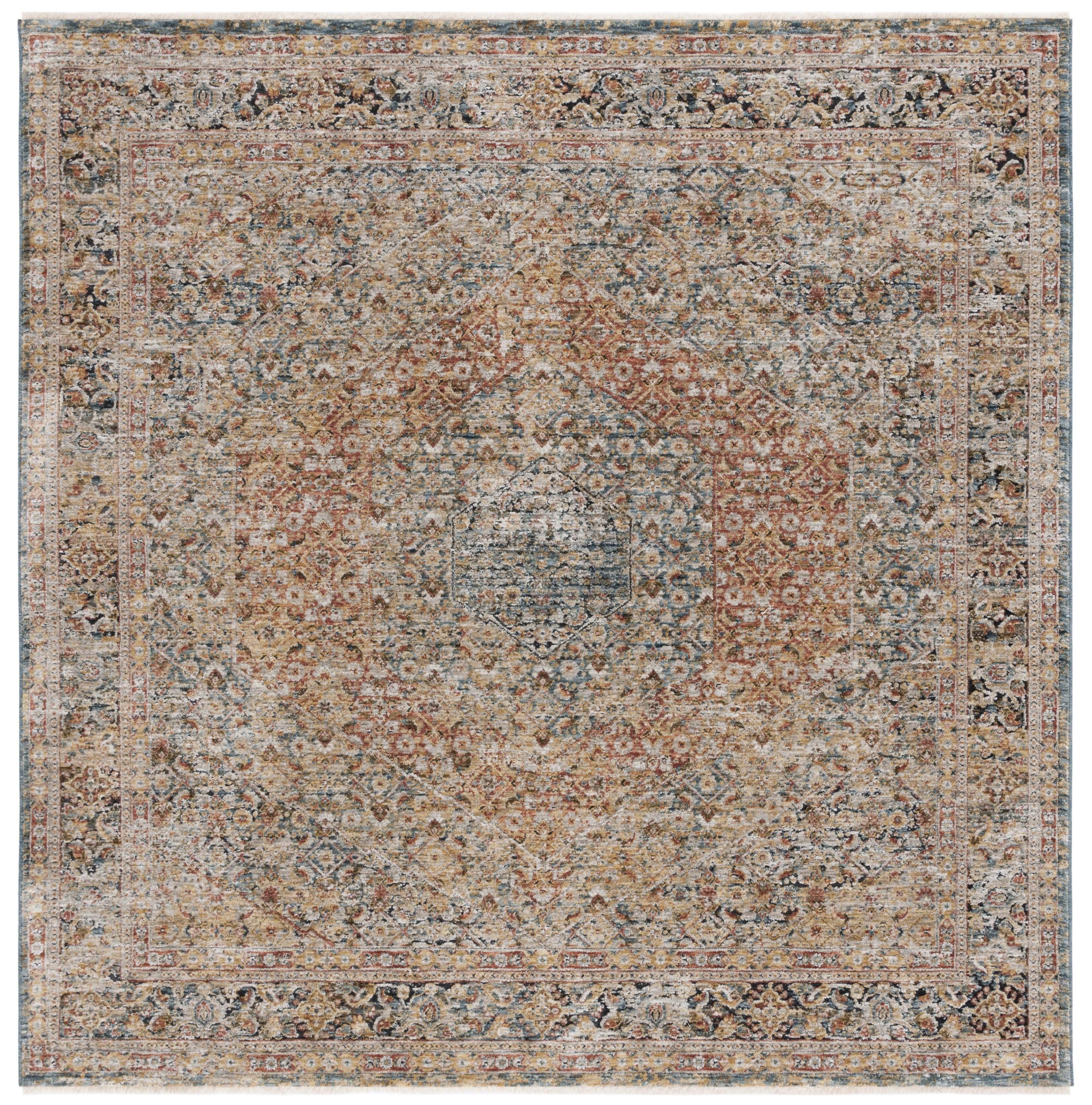 Silverado SVD106 Power Loomed Area Rug - Blue/Rust - 6'4"x6'4"Square - Safavieh.