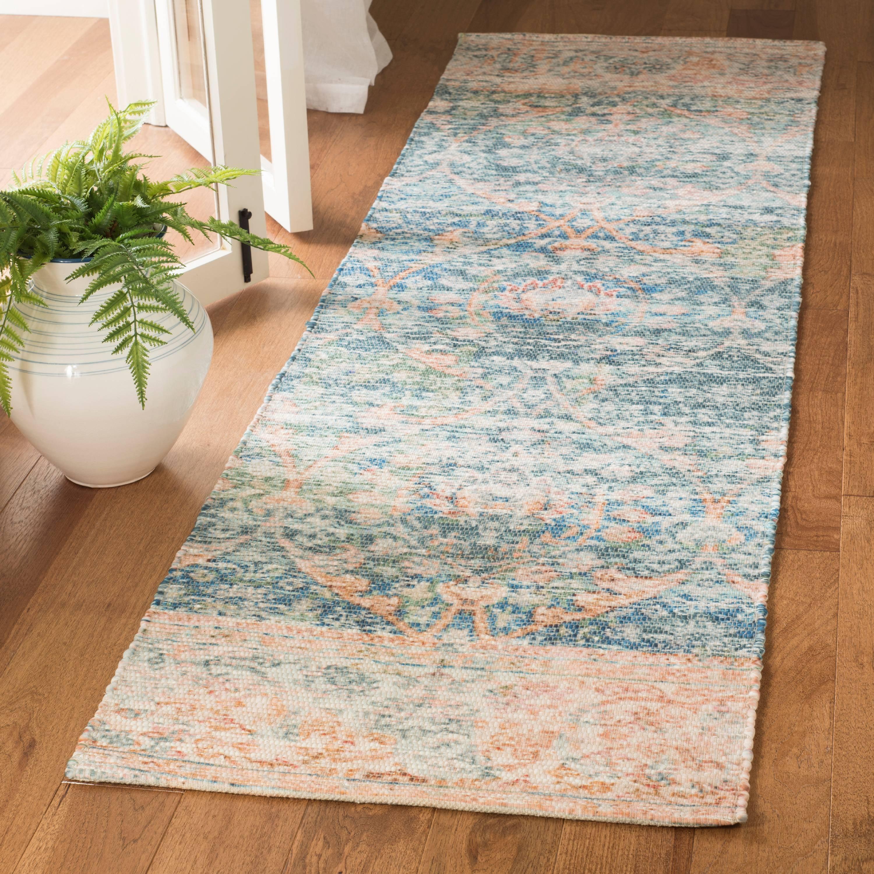 Saffron Blue and Peach Cotton Flat Woven Runner Rug