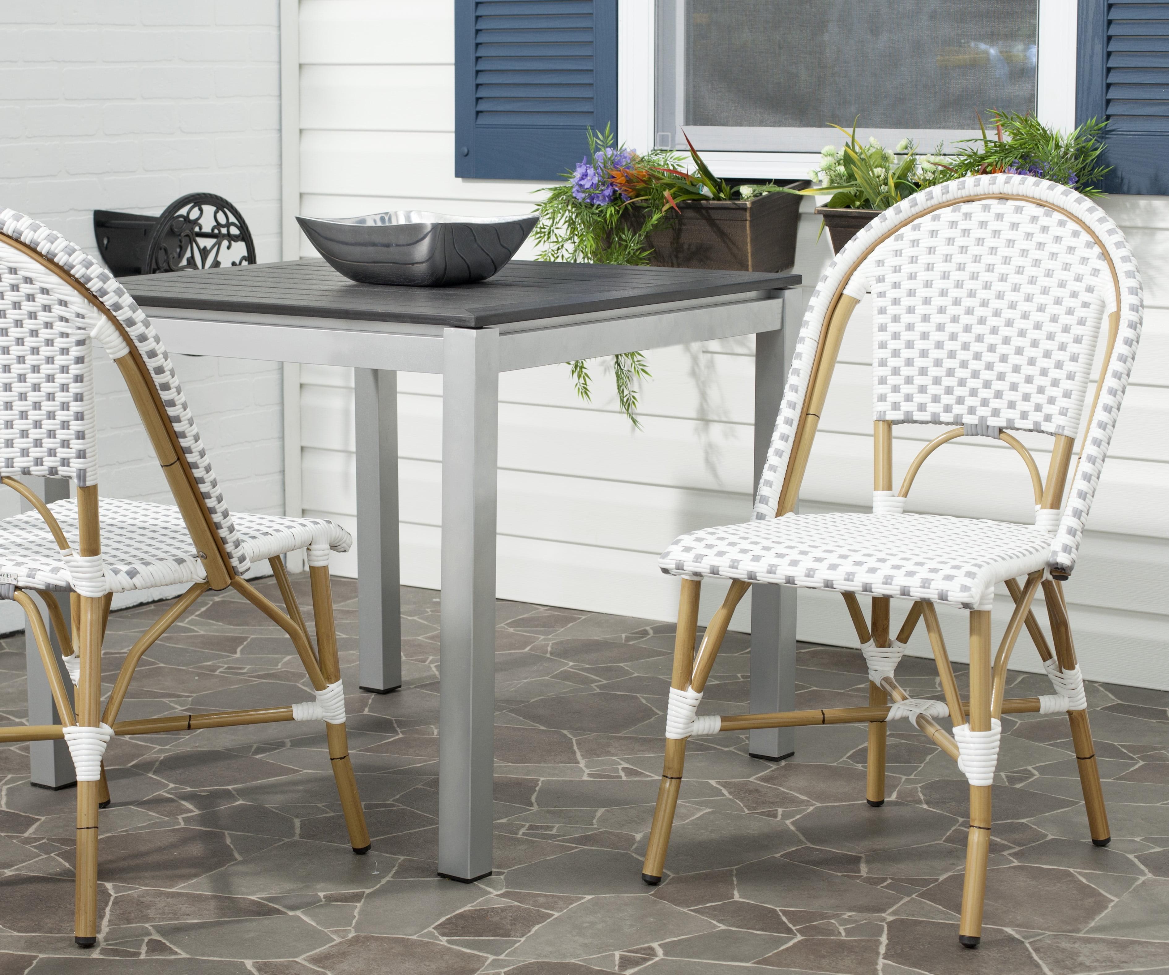 Transitional Brown and White PE Wicker Bistro Side Chair, Set of 2