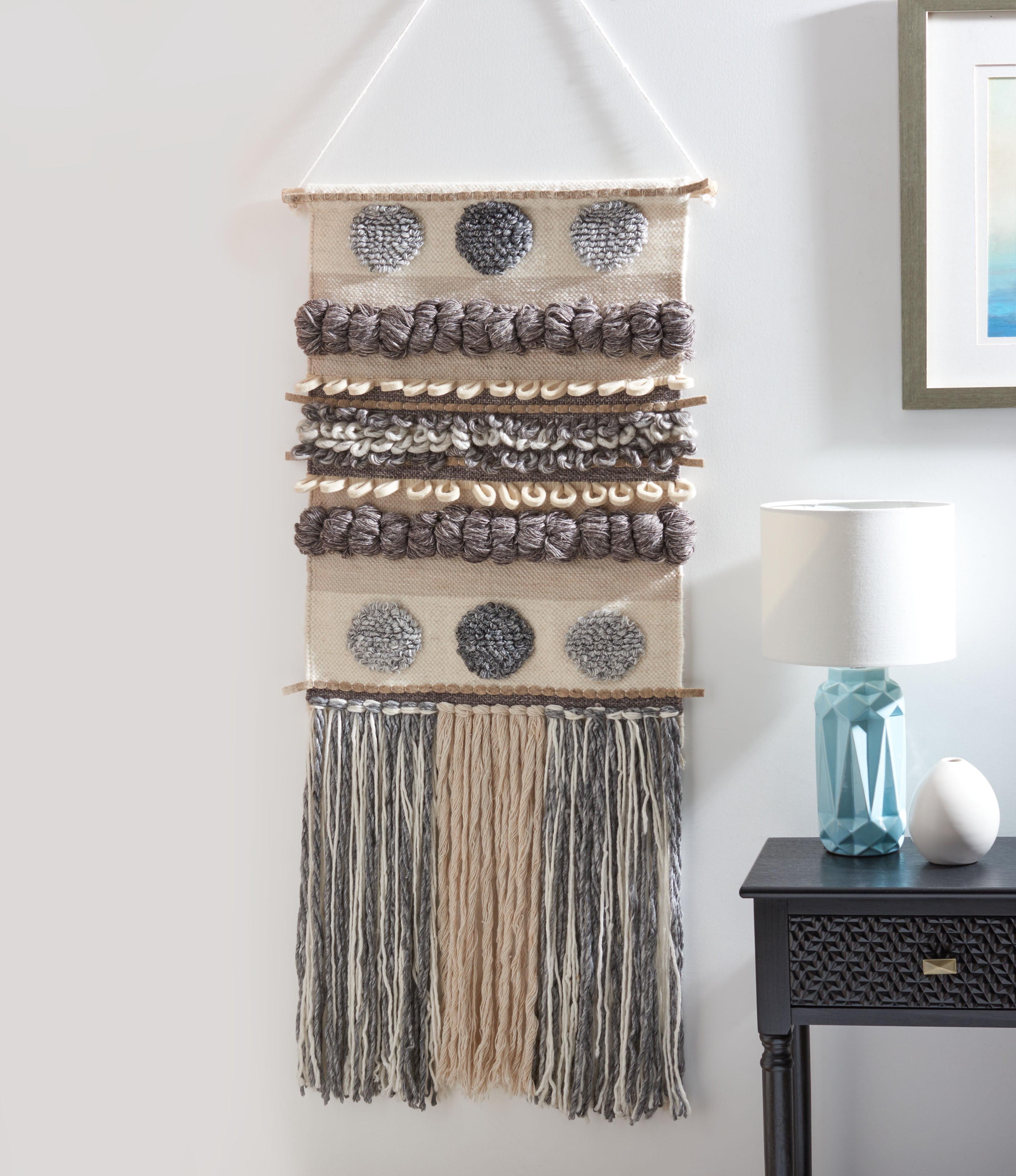 Sedona Ivory and Gray Wool Woven Wall Tapestry with Fringe