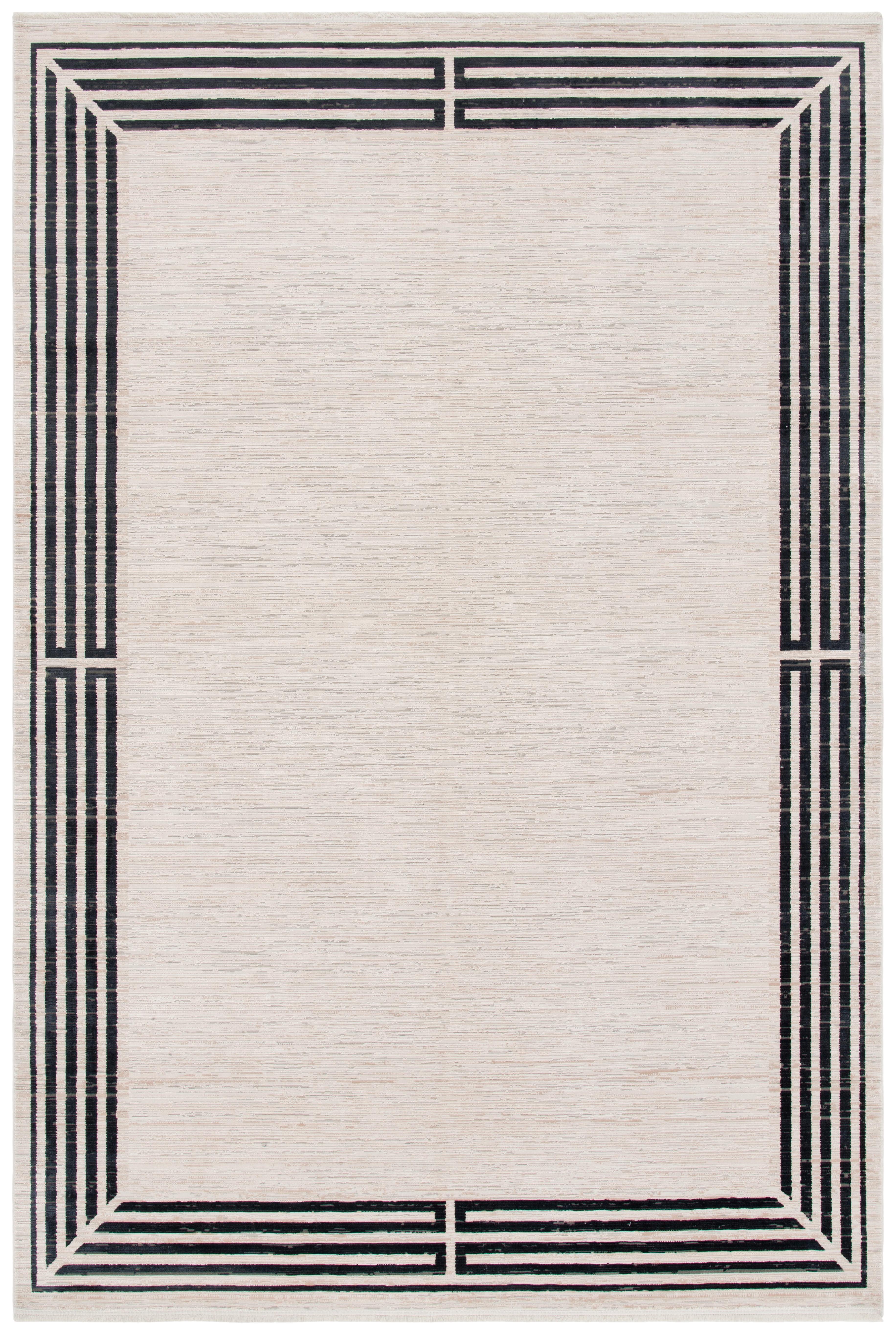 Ivory and Black Geometric Viscose Area Rug, 9'8" x 13'