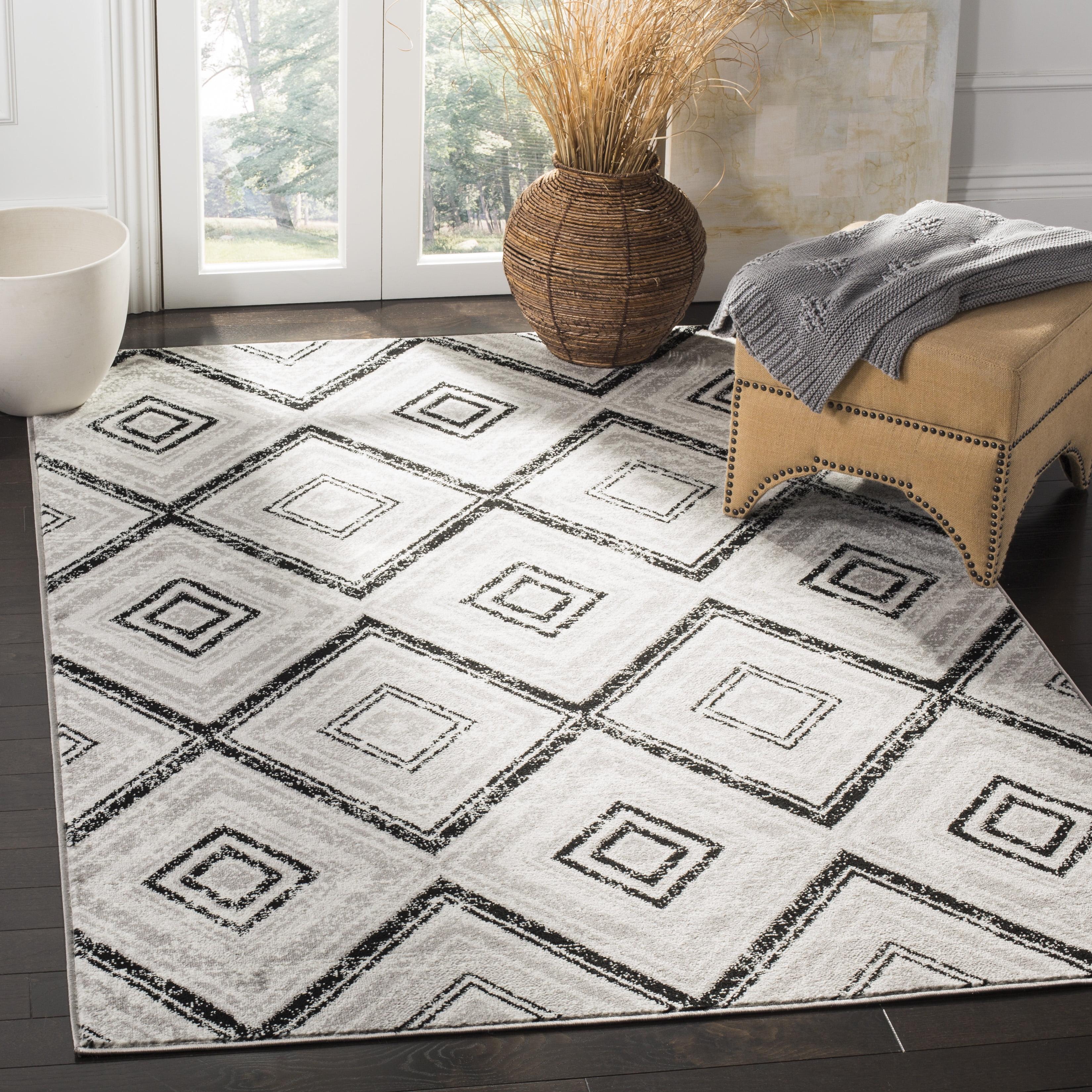 Skyler Grey and Black Geometric Medallion 6' x 9' Area Rug