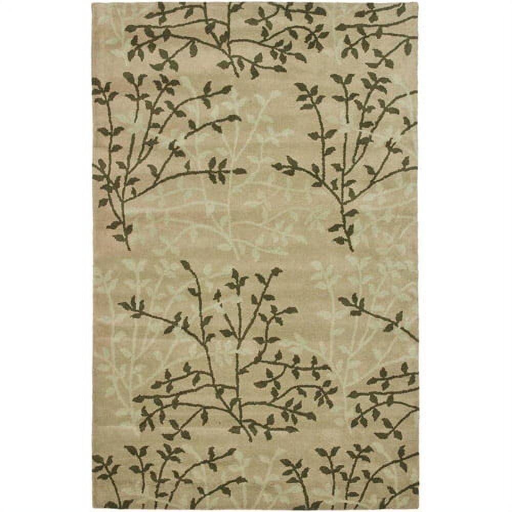 Handmade Green Floral Wool and Viscose Area Rug, 5' x 8'