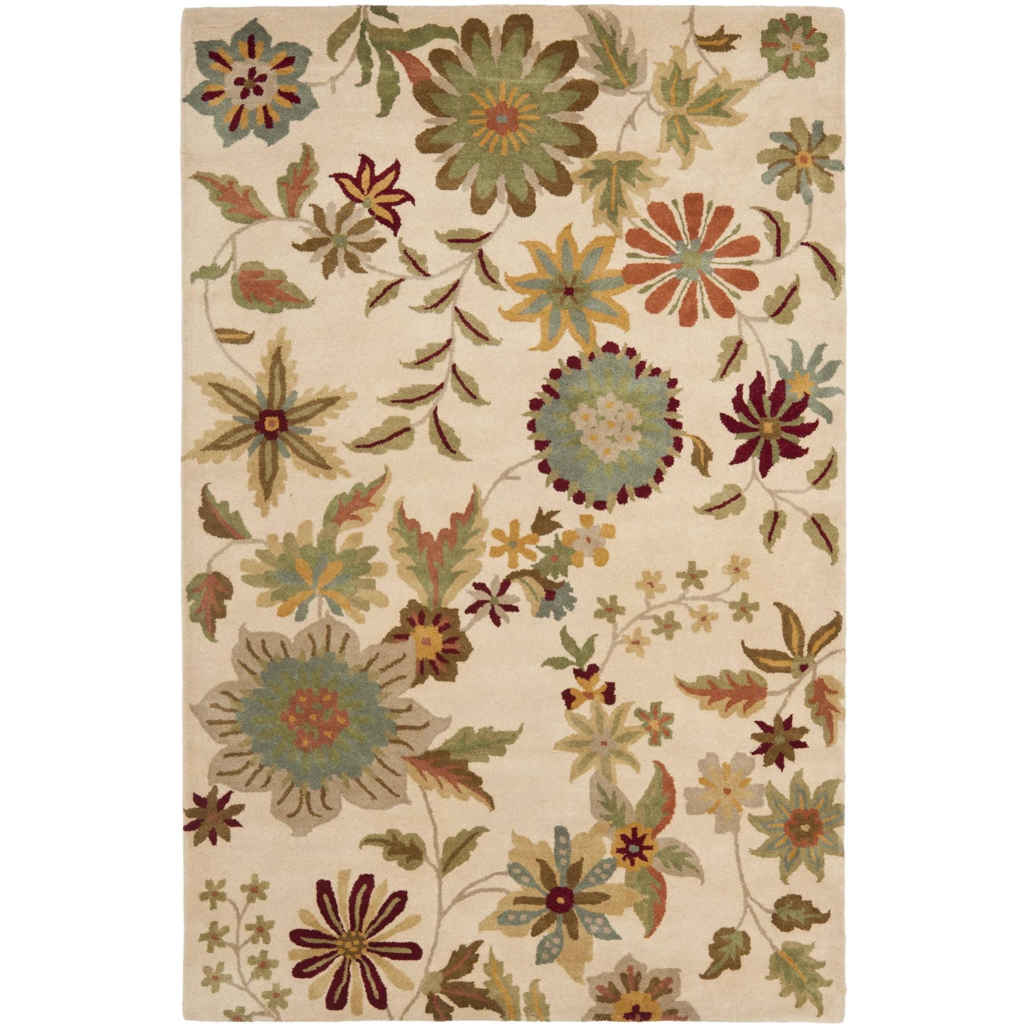 SAFAVIEH Soho Peronel Floral Wool Area Rug, Ivory/Sage, 6' x 9'