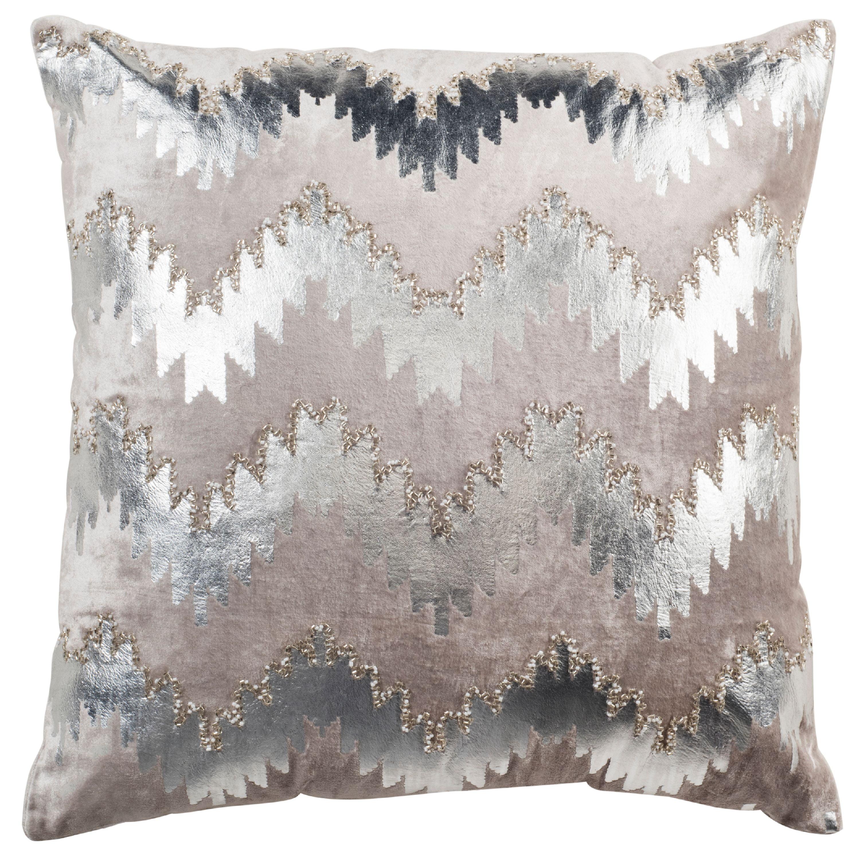 Sophia Silver Zigzag Embroidered Velvet 22" Throw Pillow