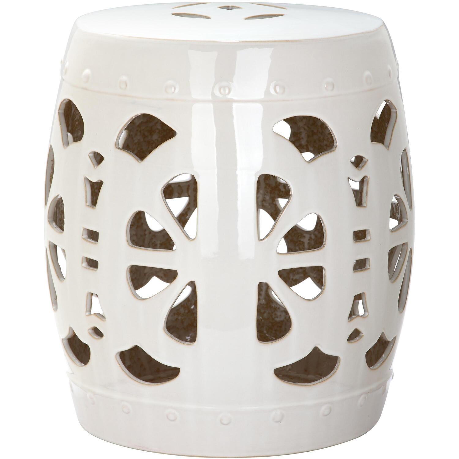 Stencil Blossom White Ceramic Garden Stool