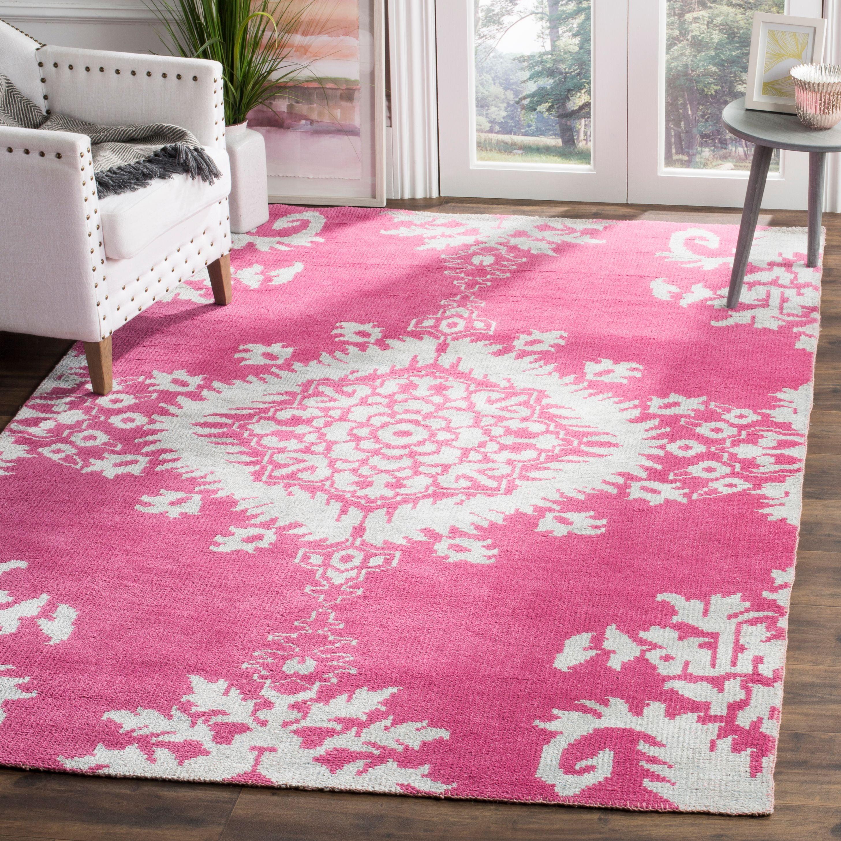 Gray and Fuchsia Hand-Knotted Wool Area Rug