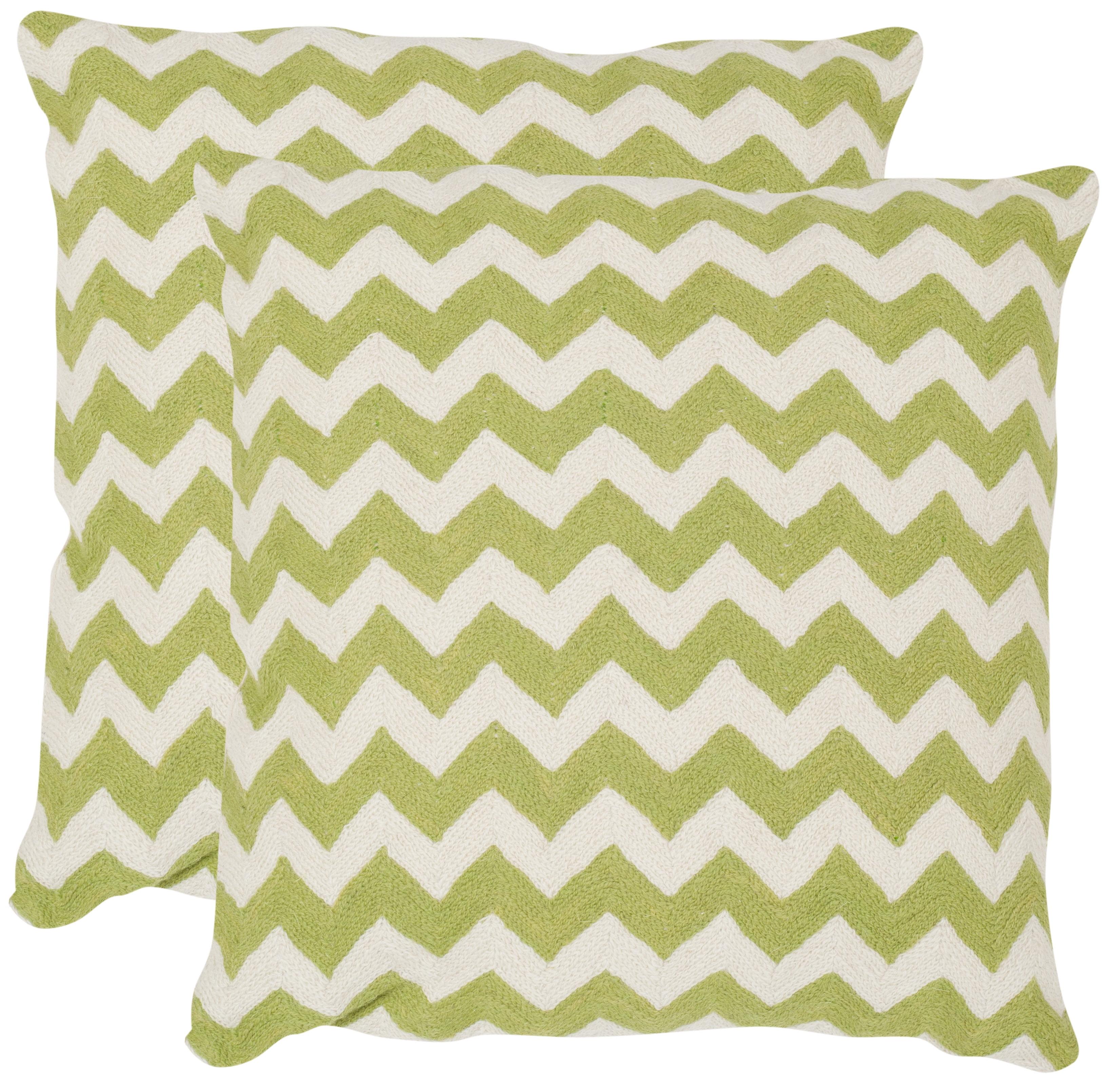 Lime Green and White Embroidered Cotton Throw Pillow Set