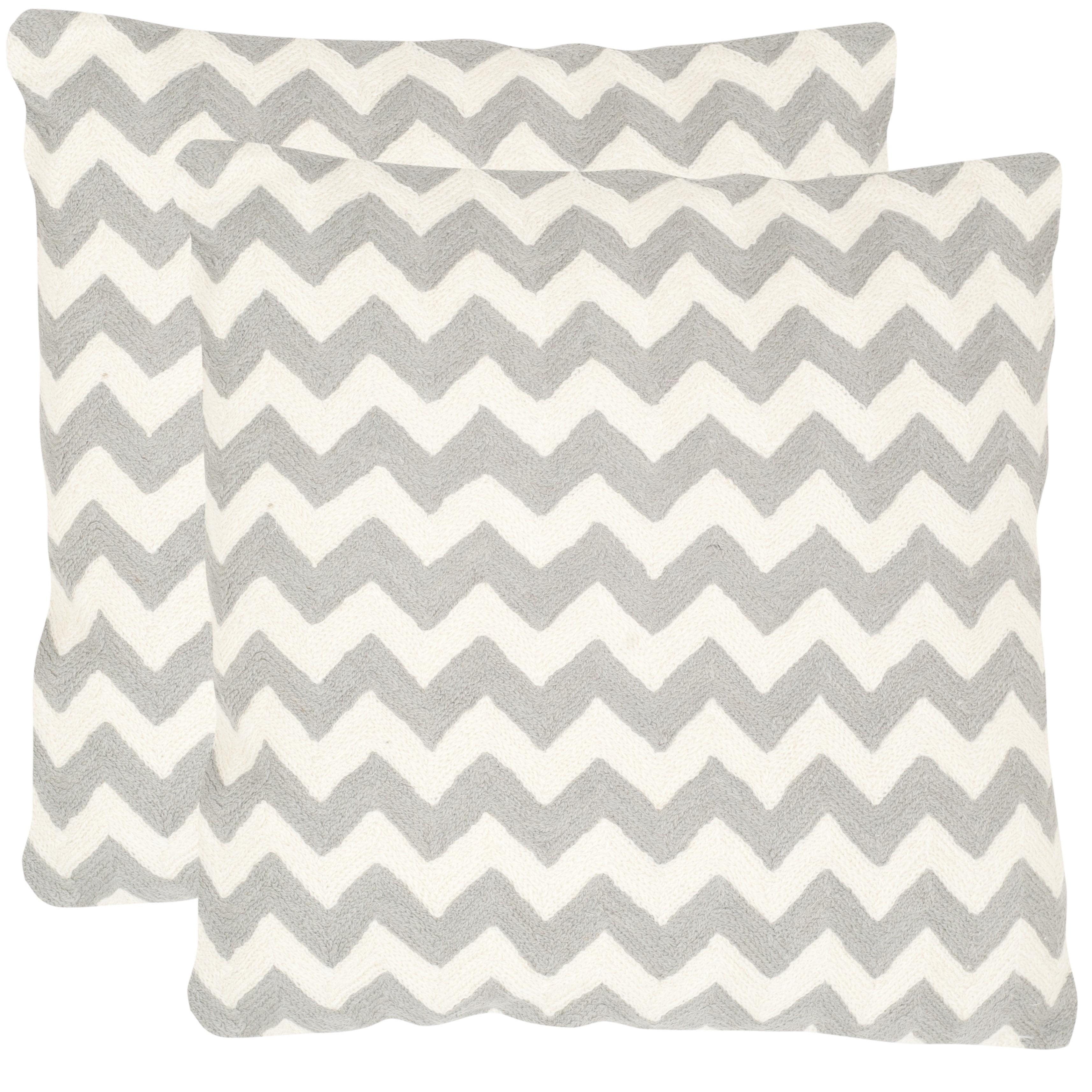 Light Gray Chevron Embroidered Cotton Canvas Pillow Set, 22" x 22"