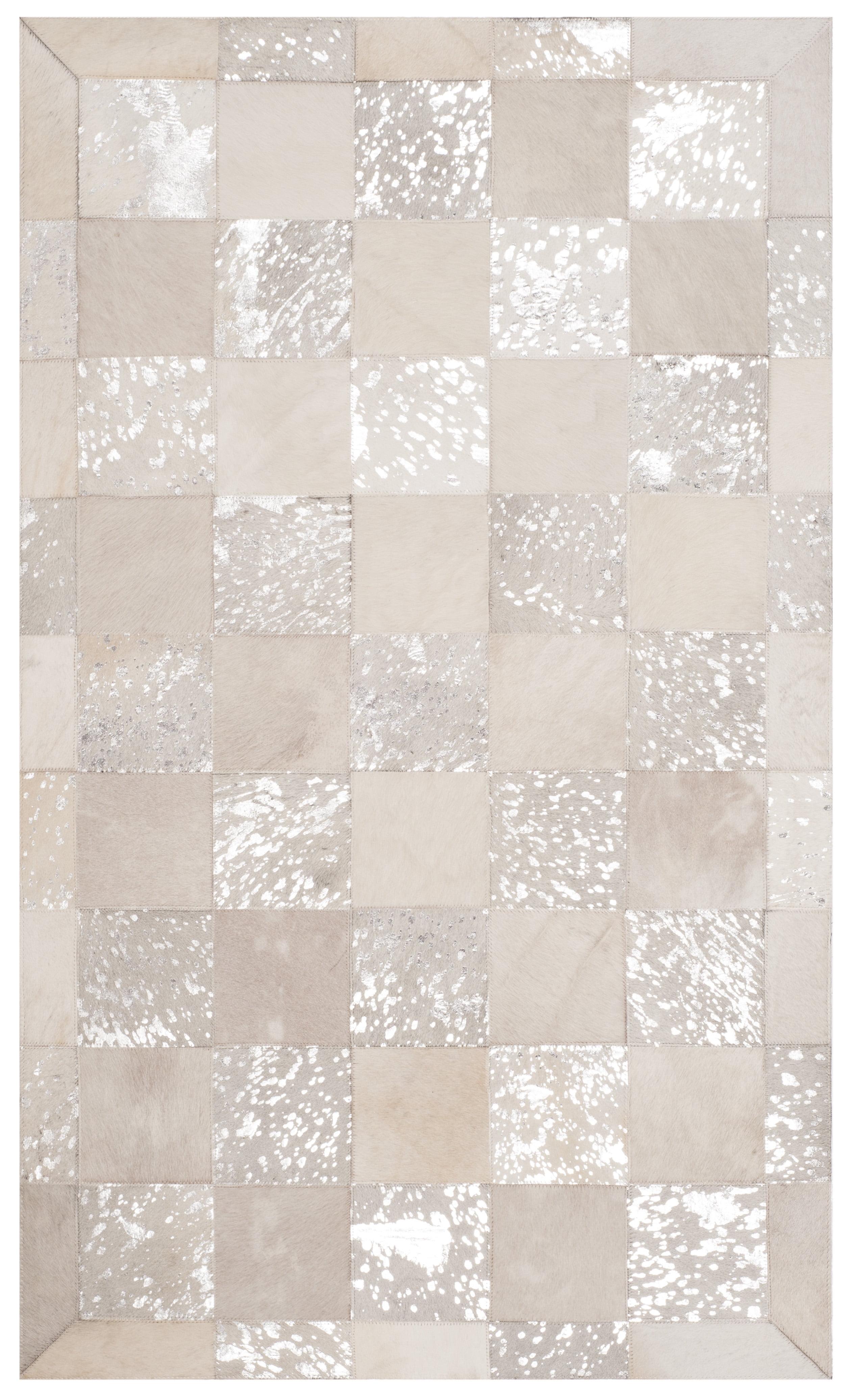 Handmade Ivory Geometric Cowhide Patchwork Area Rug, 3' x 5'